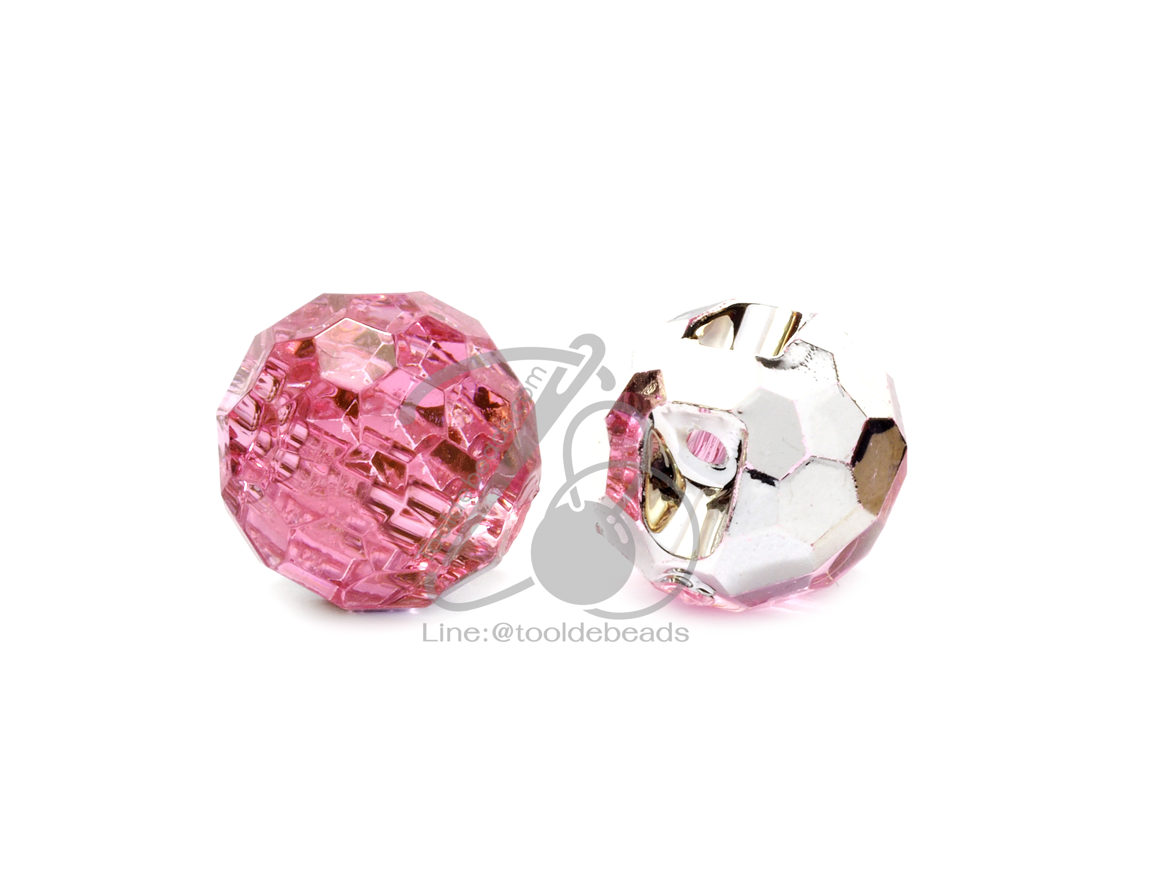 ลูกปัดเจียเพชร 12มม. ทรงกลมร้อยข้าง สีชมพู (1 ชิ้น) SKU-06221