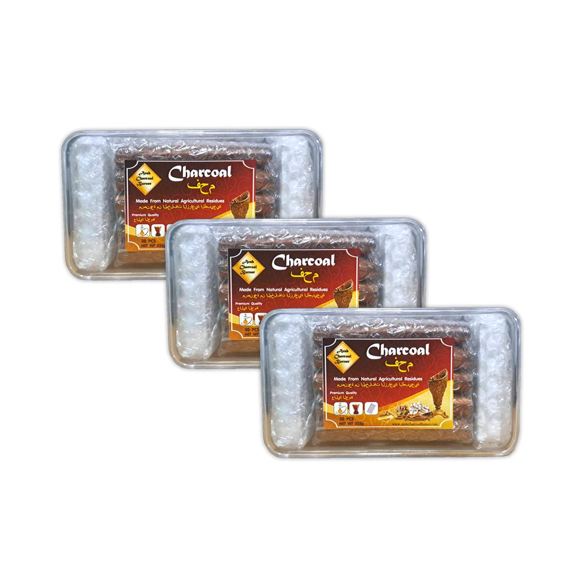 Arab Charcoal Burner ถ่าน ถ่านเผา ถ่านไม้ ถ่านพิเศษ ชาโคล สำหรับจุดไฟเผา ไม้กฤษณา ไม้จันทน์ กำยาน มดยอบ ยางไม้หอมทุกชนิด ทำจากธรรมชาติ 100% ไร้กลิ่น ไร้ควัน ไม่มีประกายไฟ ปลอดภัย ไร้สารเคมี จุดนานถึง 4-5 ชม ต่อชิ้น - 3 กล่อง