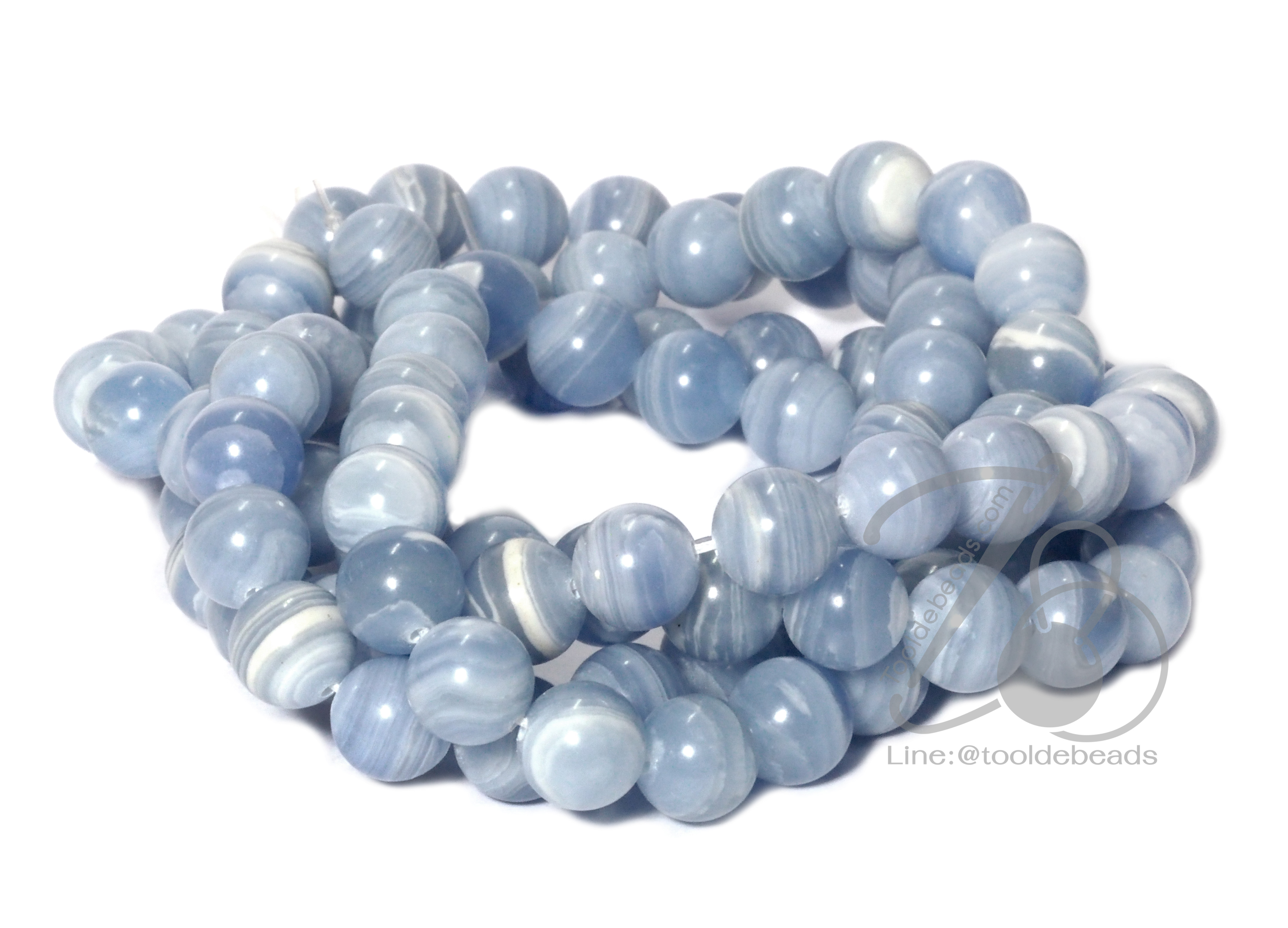 หิน Blue Lace Agate 8มม. (47 เม็ด) SKU-05753