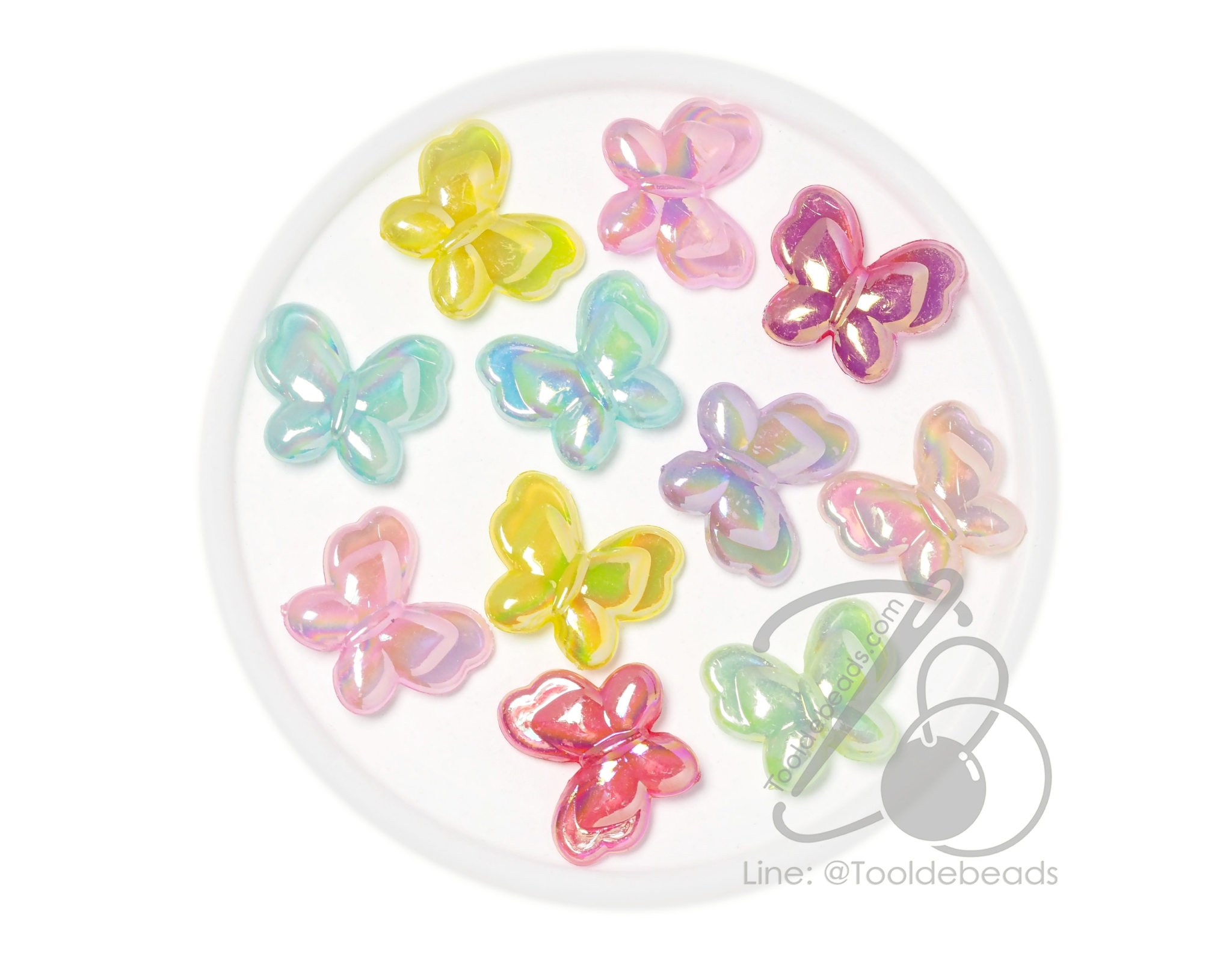 ลูกปัดพลาสติก เคลือบรุ้ง 20*21มม. ลายผีเสื้อ คละสีเยลลี่หวาน (500 กรัม) SKU-17979