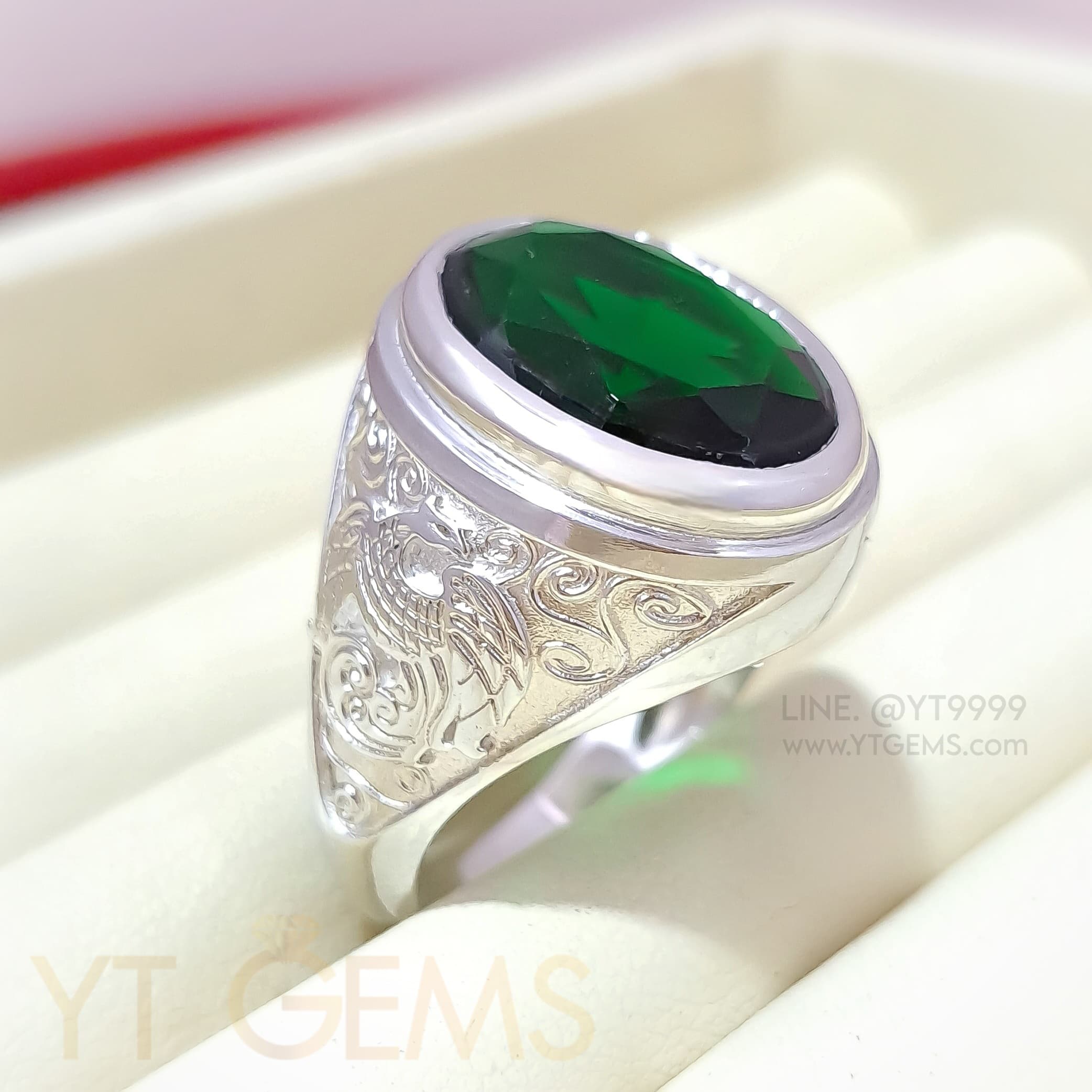 แหวนมรกต แหวน นกวายุภักษ์ เงินแท้ พลอยมรกต (CZ) YTG-10463 YTGEMS whole