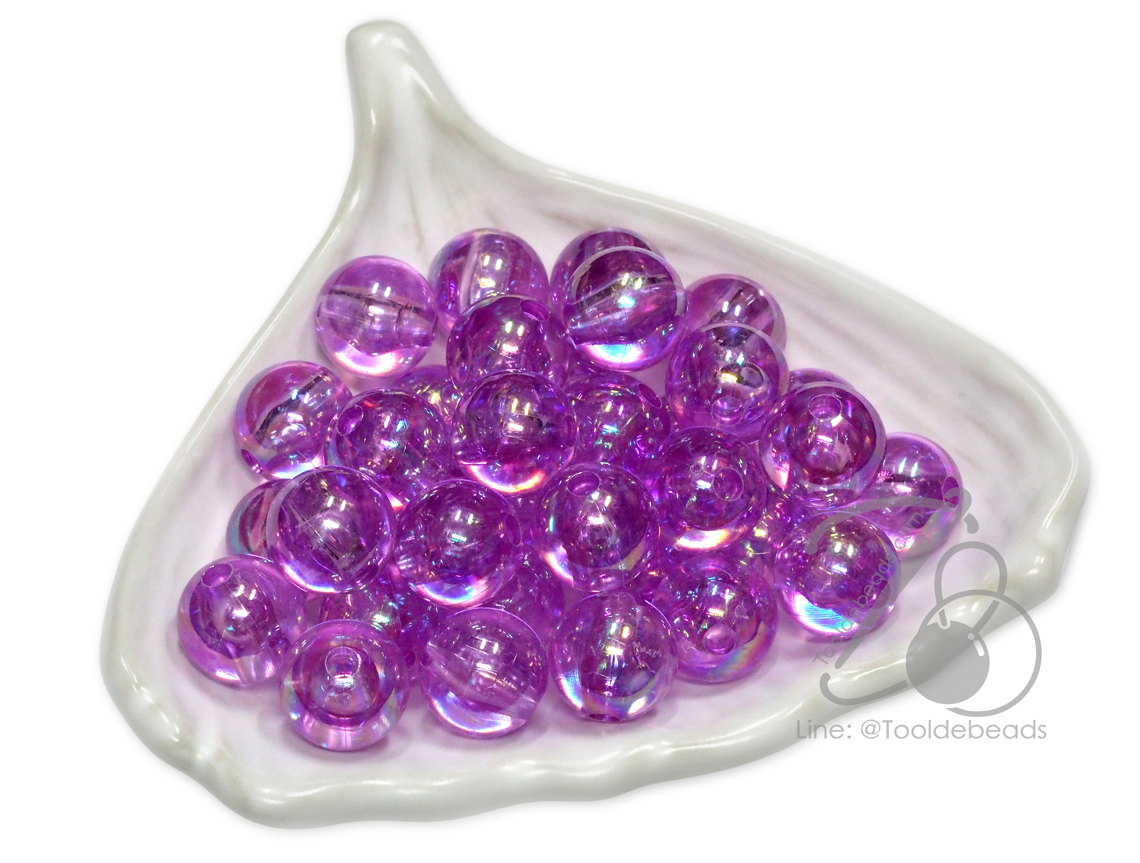 ลูกปัดพลาสติก เคลือบรุ้ง 12มม. สีม่วงรุ้งใส (500 กรัม) SKU-17124