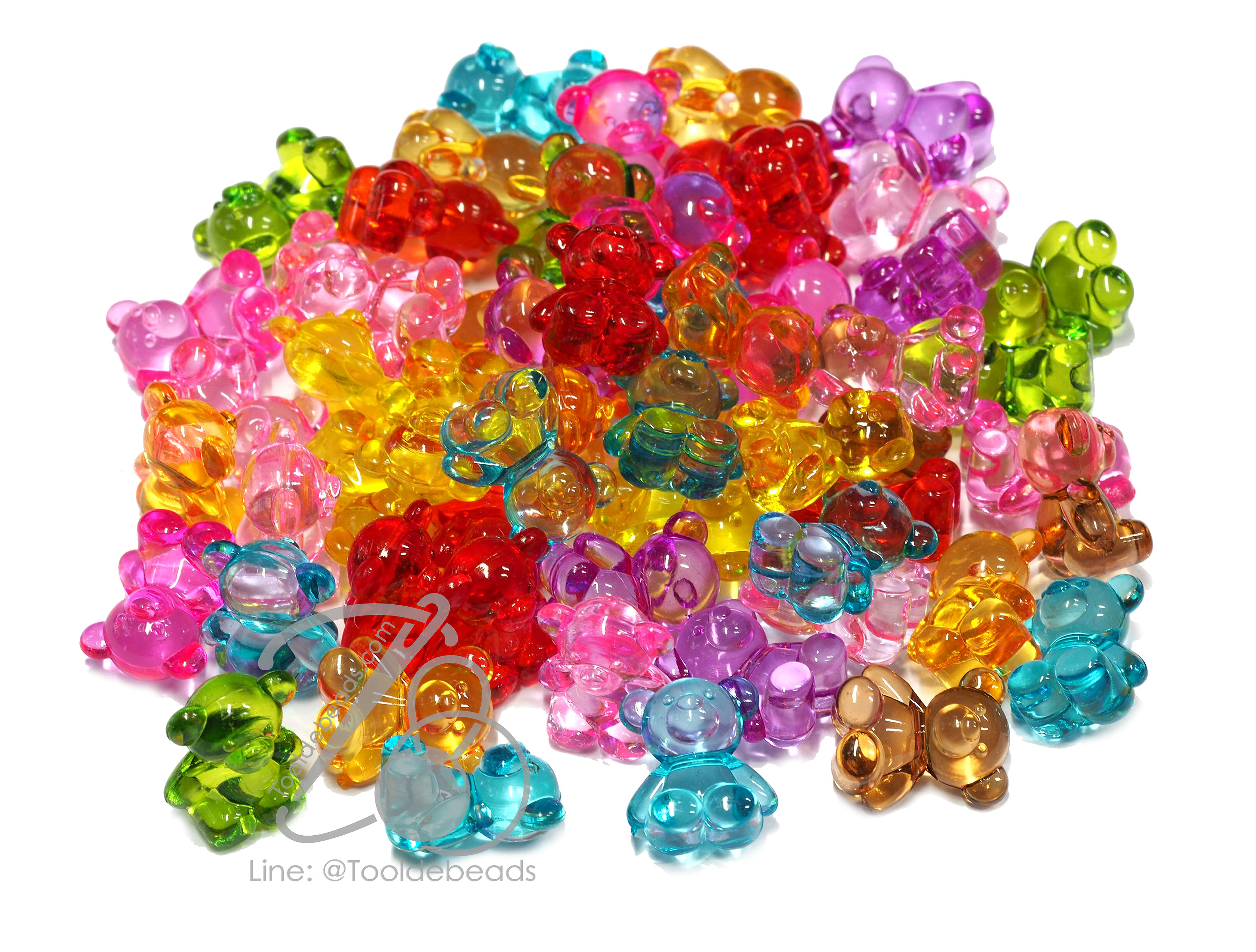 ลูกปัดอะคริลิค 15*19มม. ลายหมีร้อยข้าง คละสีใส (15 กรัม) SKU-13884