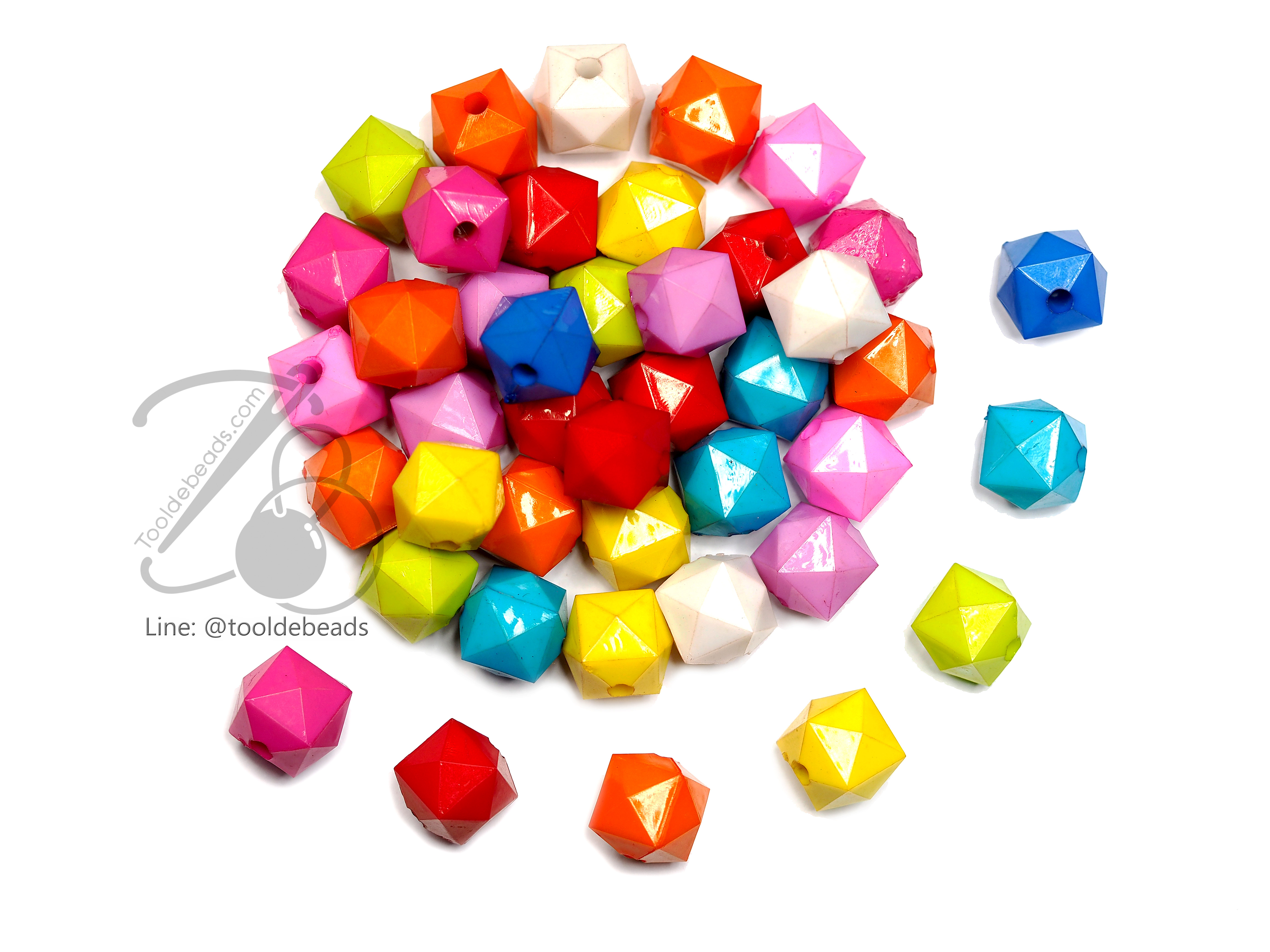 ลูกปัดอะคริลิค 10มม. ลายเต๋า คละสีสด (15 กรัม) SKU-05006