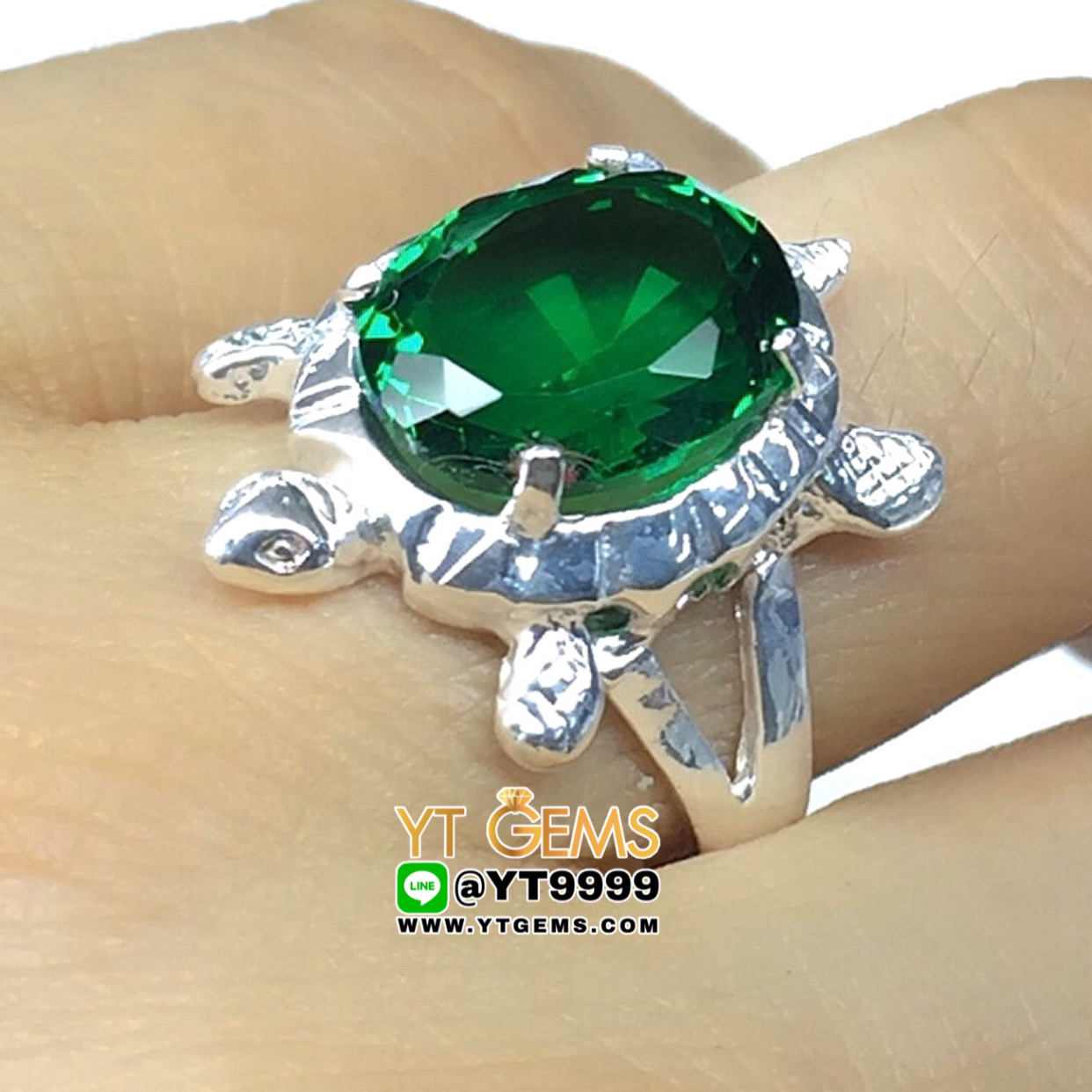 แหวนมรกต แหวนเต่า แหวนเงินแท้ 92.5% ประดับ พลอยมรกต (cz) YTG-9861 YTGEMS