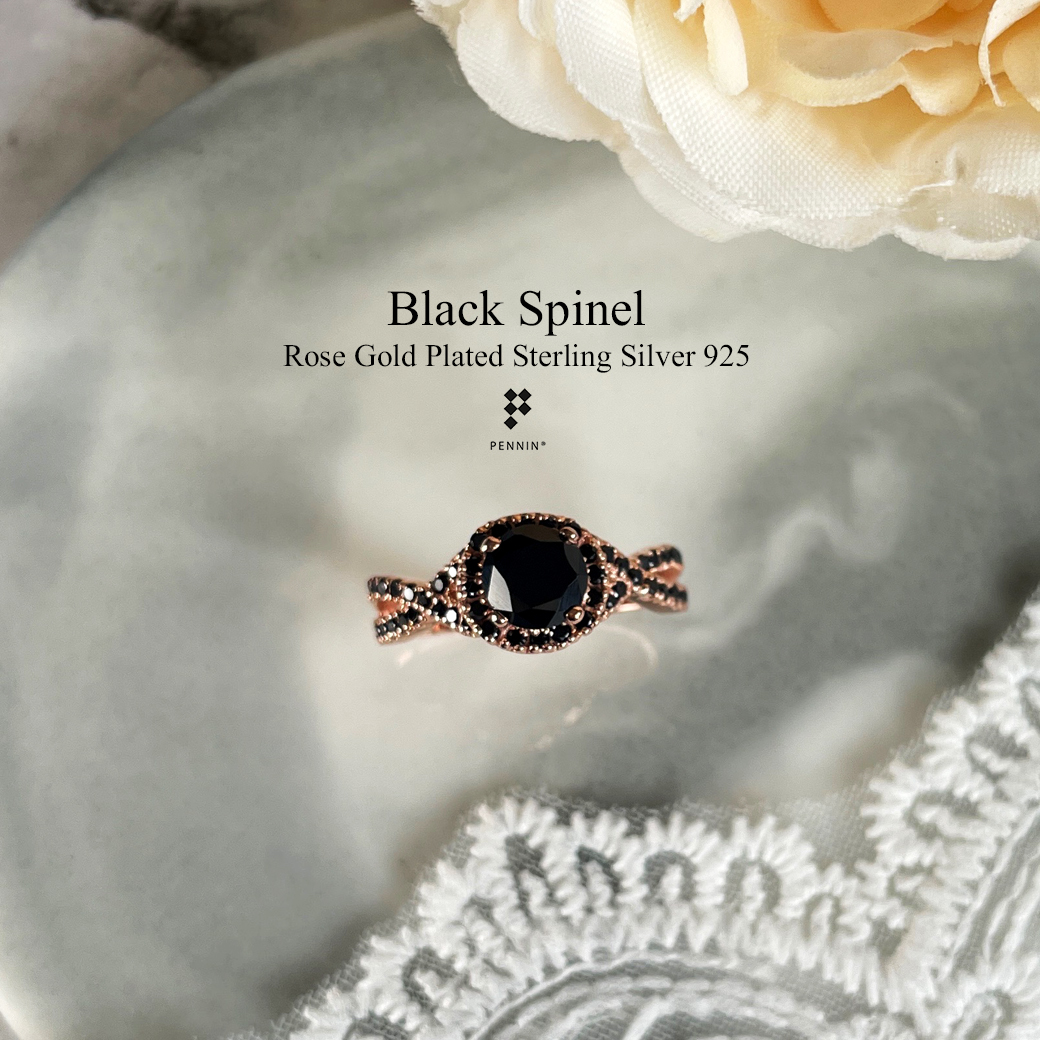 HILISE: แหวนนิลล้อมนิลไขว้ Infinity เงินแท้ 925 ชุบ Rose Gold สวยหวาน เสน่ห์เกินต้าน