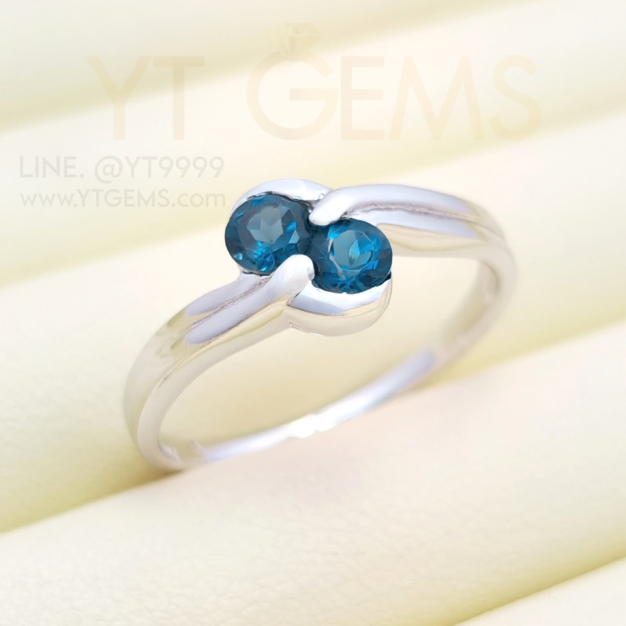 แหวนลอนดอนบลูโทแพซ แหวนเงินแท้ ชุบทองคำขาว พลอยแท้ YTG-11791 YTGEMS