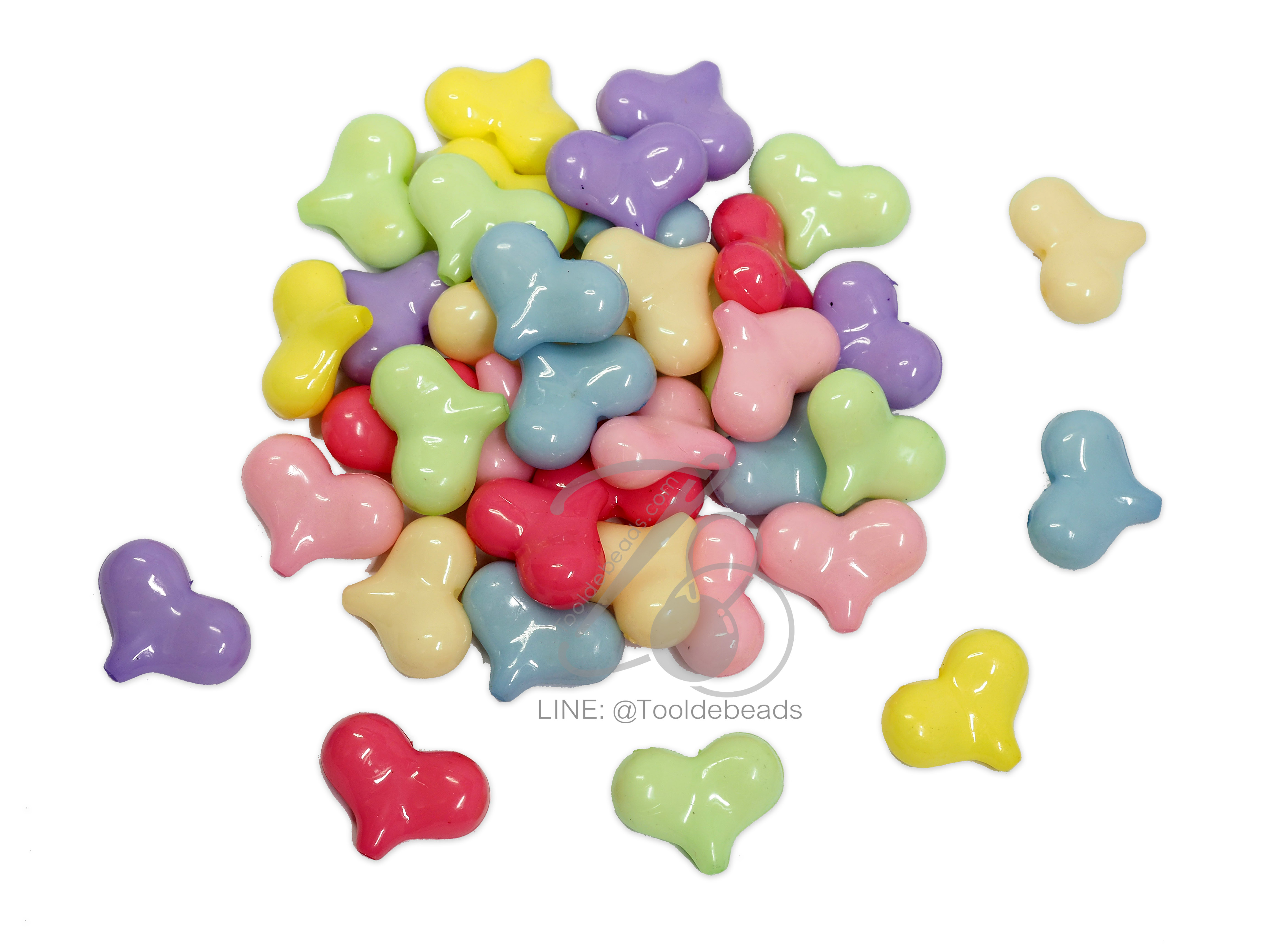 ลูกปัดอะคริลิค 21*16มม. ลายหัวใจแหลม คละสีหวาน (100 กรัม) SKU-02956