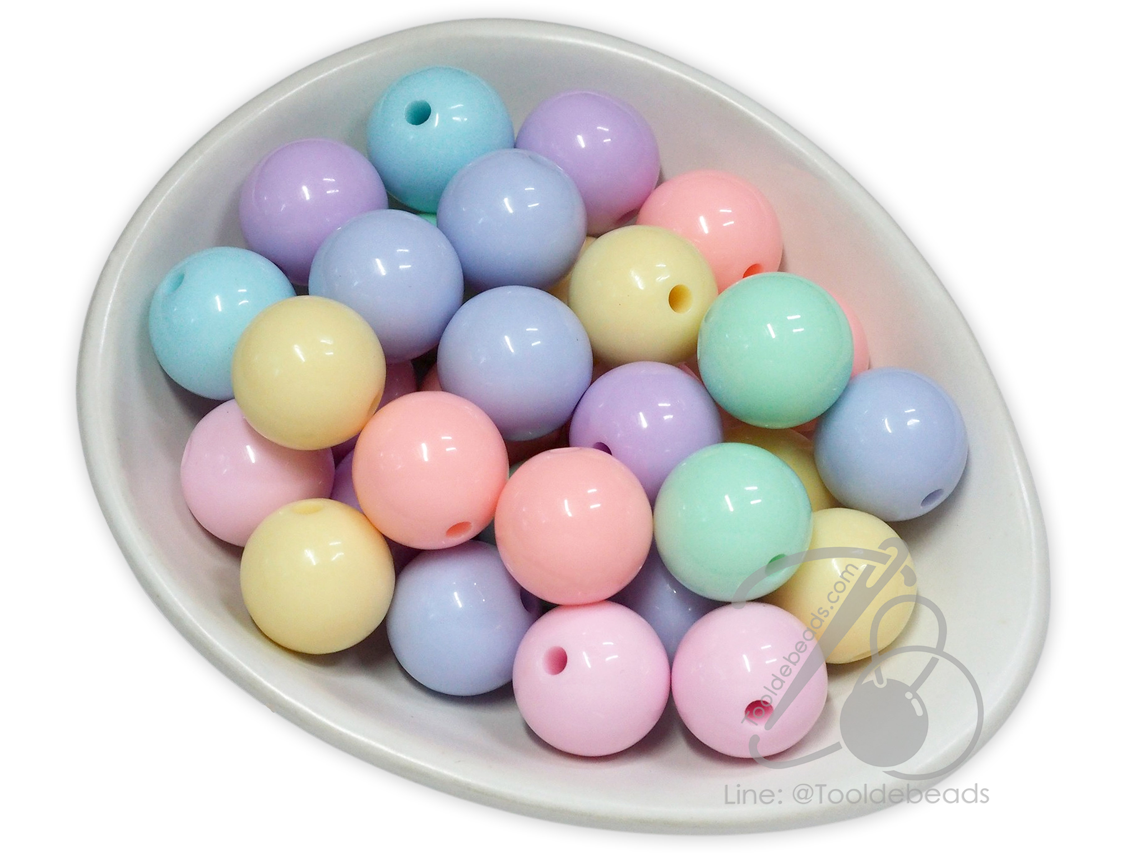 ลูกปัดพาสเทล งานจีน 16มม. ทรงกลม คละสี (15 กรัม) SKU-16642