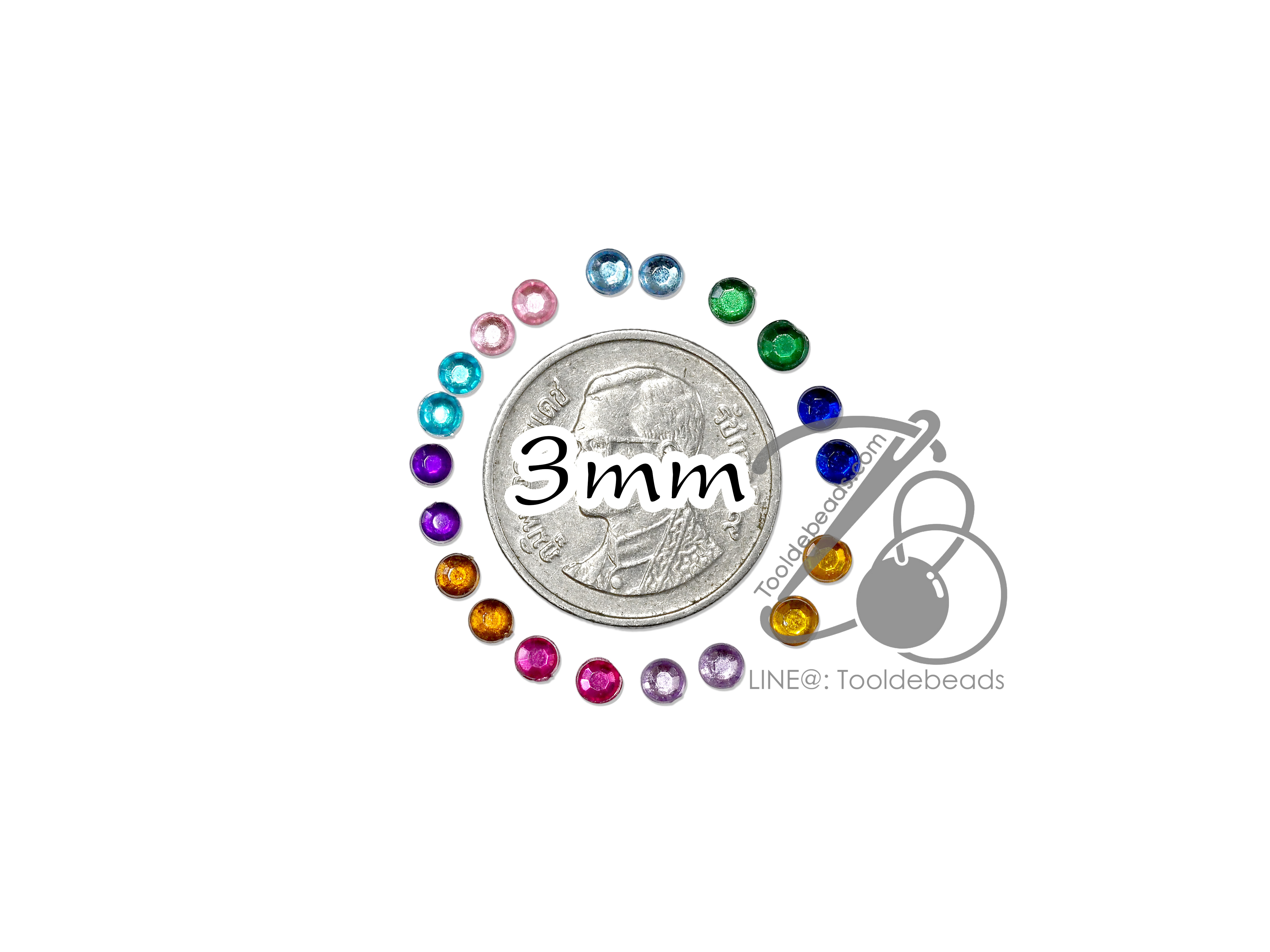 เพชรครึ่งซีก 3มม. ทรงกลม (100 ชิ้น) SKU-14121