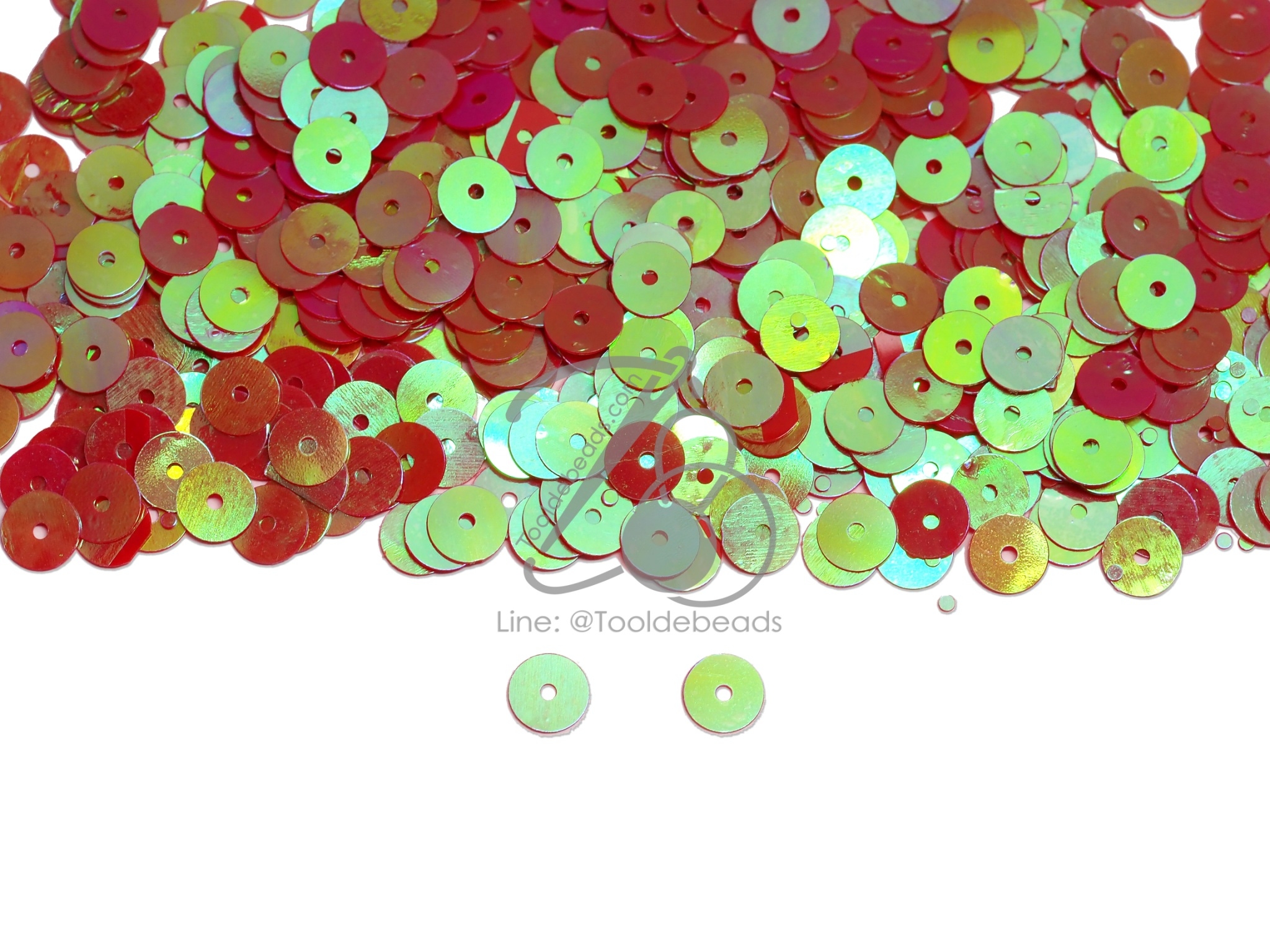 เลื่อมกลมแบน 6มม. โทนมุก สีแดง (10 กรัม) SKU-10300