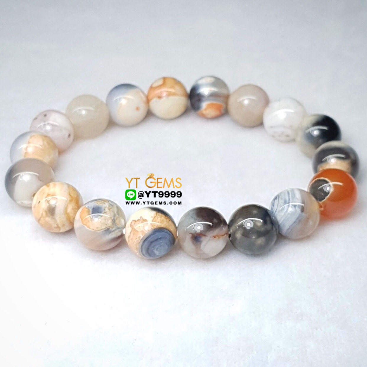 สร้อยข้อมืออาเกต (Agate) หินอาเกตแท้ ขนาดหิน 10 mm YTG-8728 YTGEMS