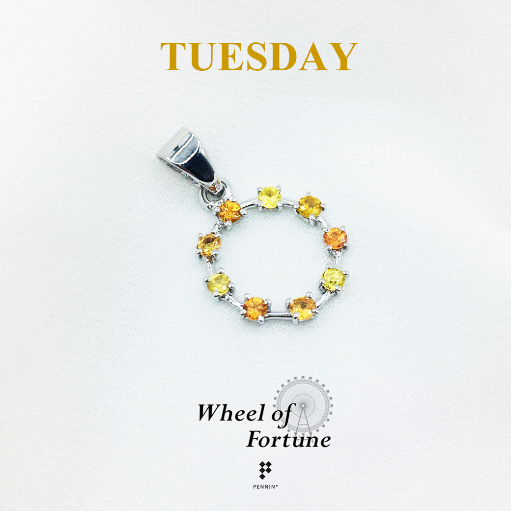 จี้พลอยแท้ Wheel of Fortune บุษราคัม เสริมดวงการเงินสำหรับคนวันอังคาร เงินแท้ ชุบทองคำขาว