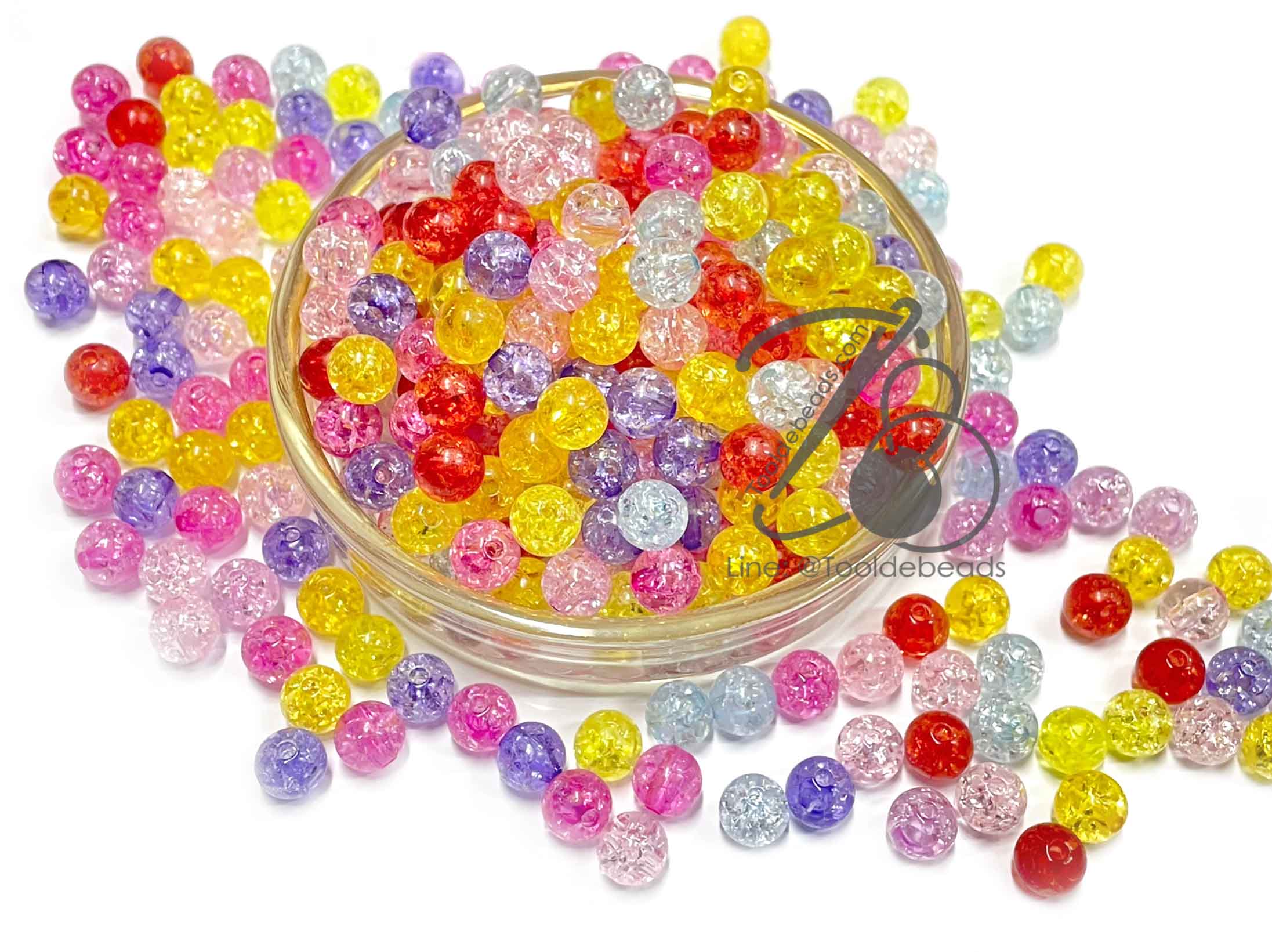 ลูกปัดอะคริลิค 8มม. ลายเกล็ดหิมะ โทนสีชมพู-แดง คละสีใส (80 กรัม) SKU-12902