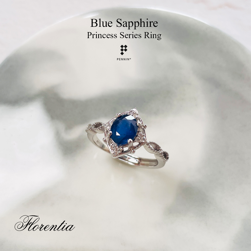 FLORENTIA: แหวนไพลิน กาญจนบุรี (Blue Sapphire) ดีไซน์แนววินเทจ เจ้าหญิง เงินแท้ชุบทองคำขาว
