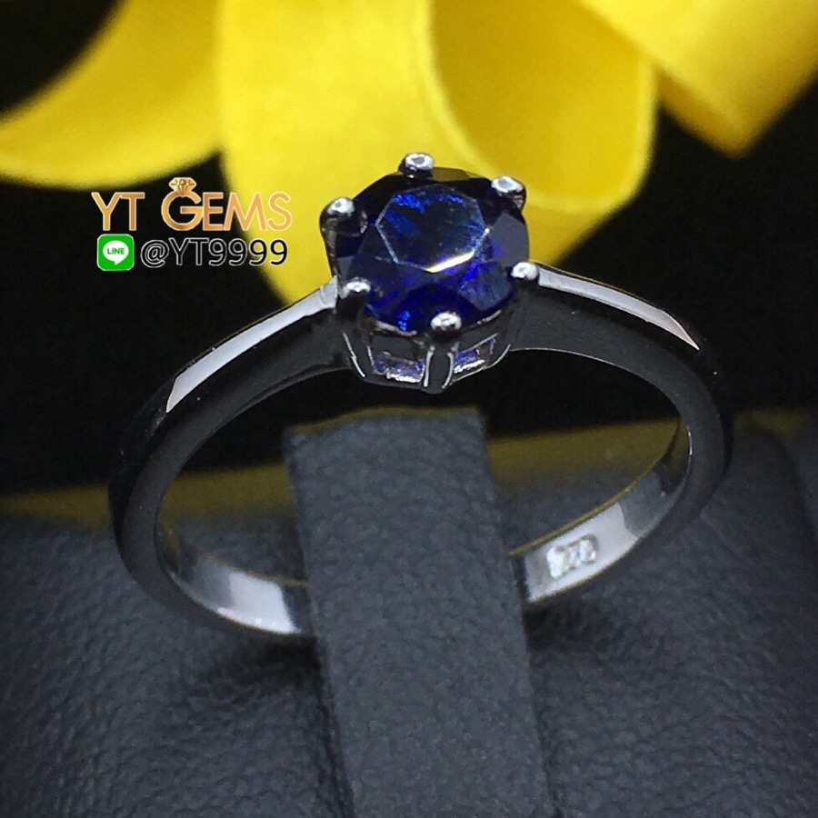 แหวนไพลิน แหวนเงินแท้92.5% ชุบทองคำขาว ประดับพลอยไพลินแท้ YTG-7688 YTGEMS