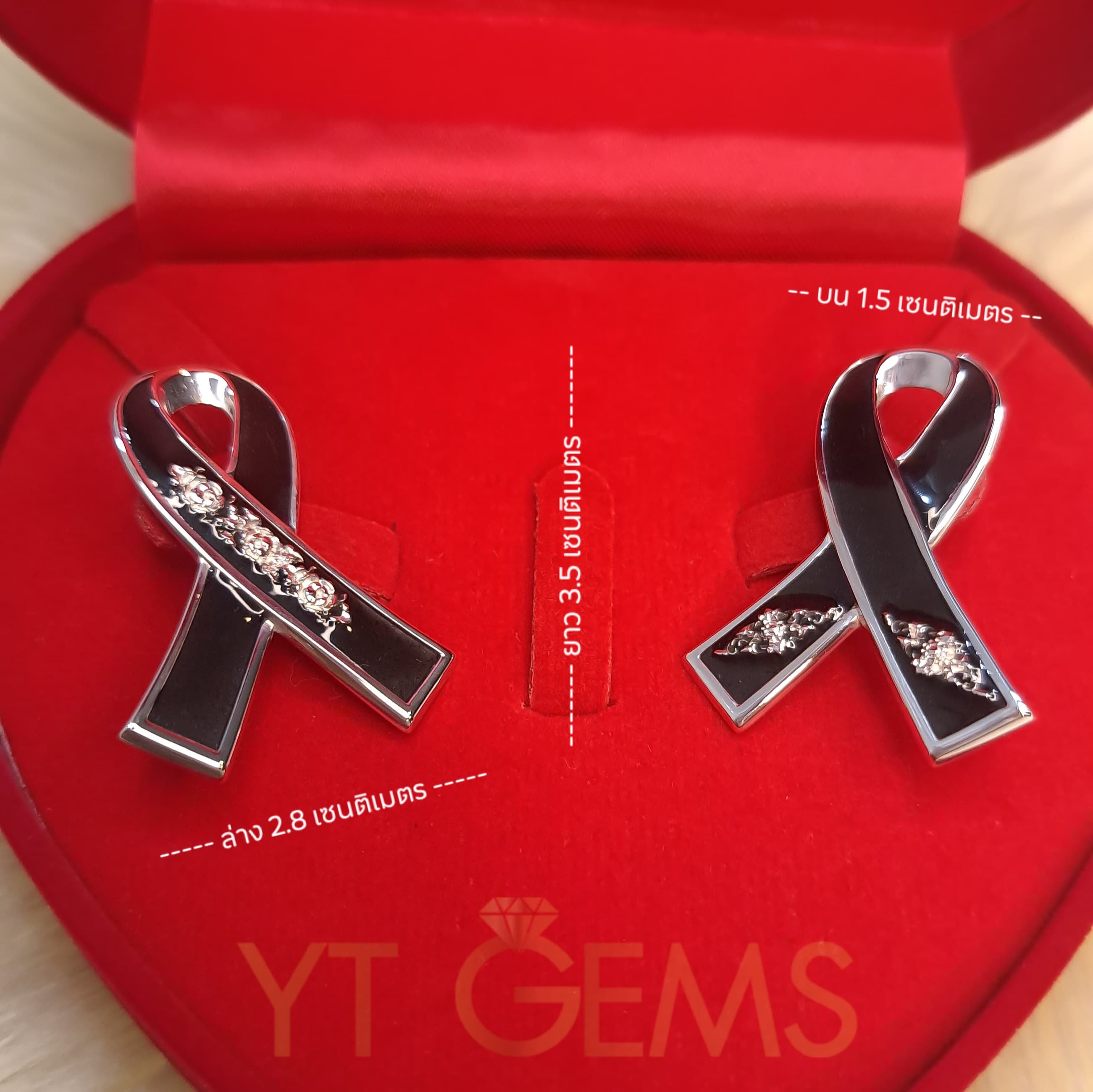 เข็มกลัดไว้อาลัย (ลายไทย) โบว์ไว้อาลัย เงินแท้ YTG-11994 YTGEMS whole