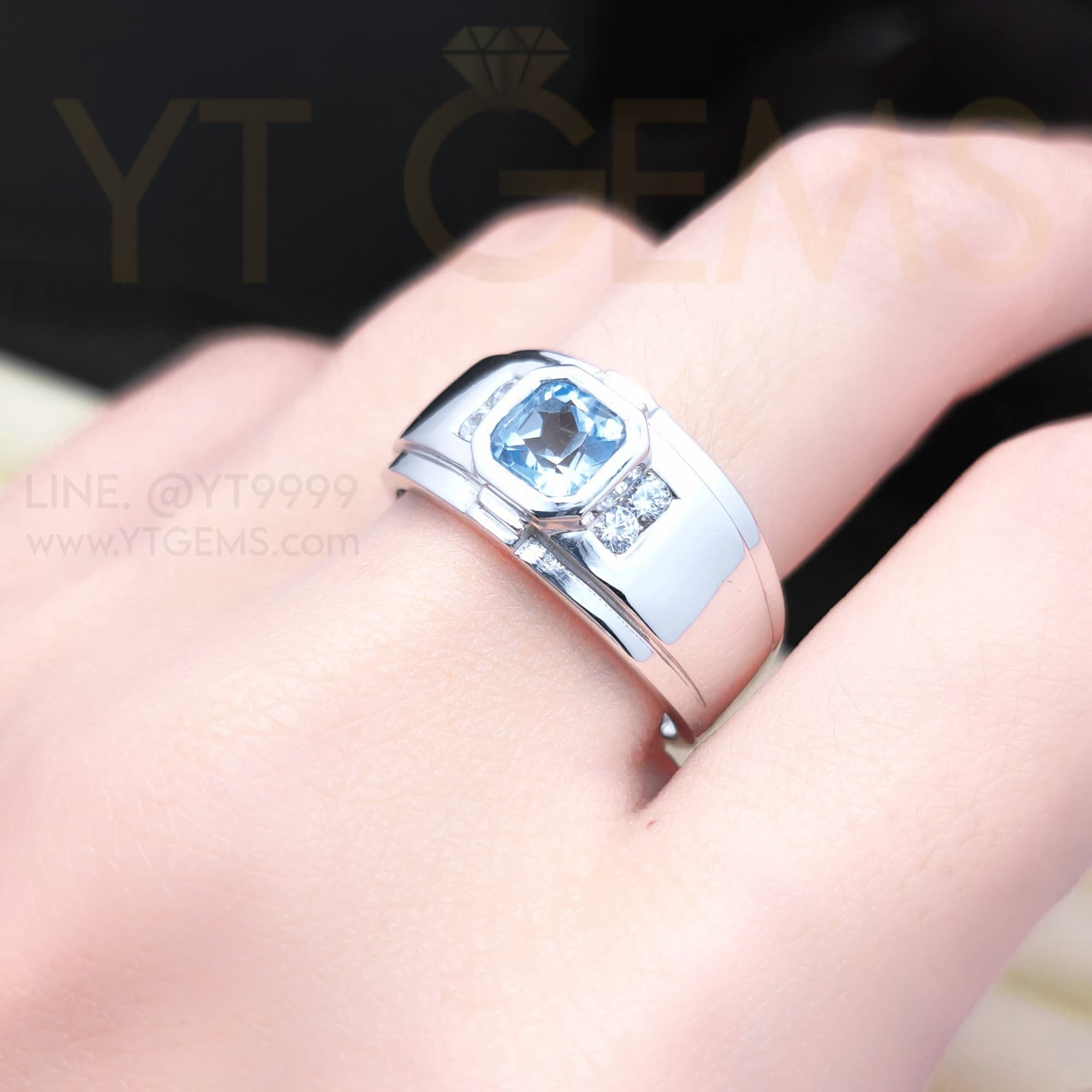 แหวนสกายบลูโทแพซ แหวนเงินแท้ ชุบทองคำขาว พลอยแท้ YTG-11878 YTGEMS