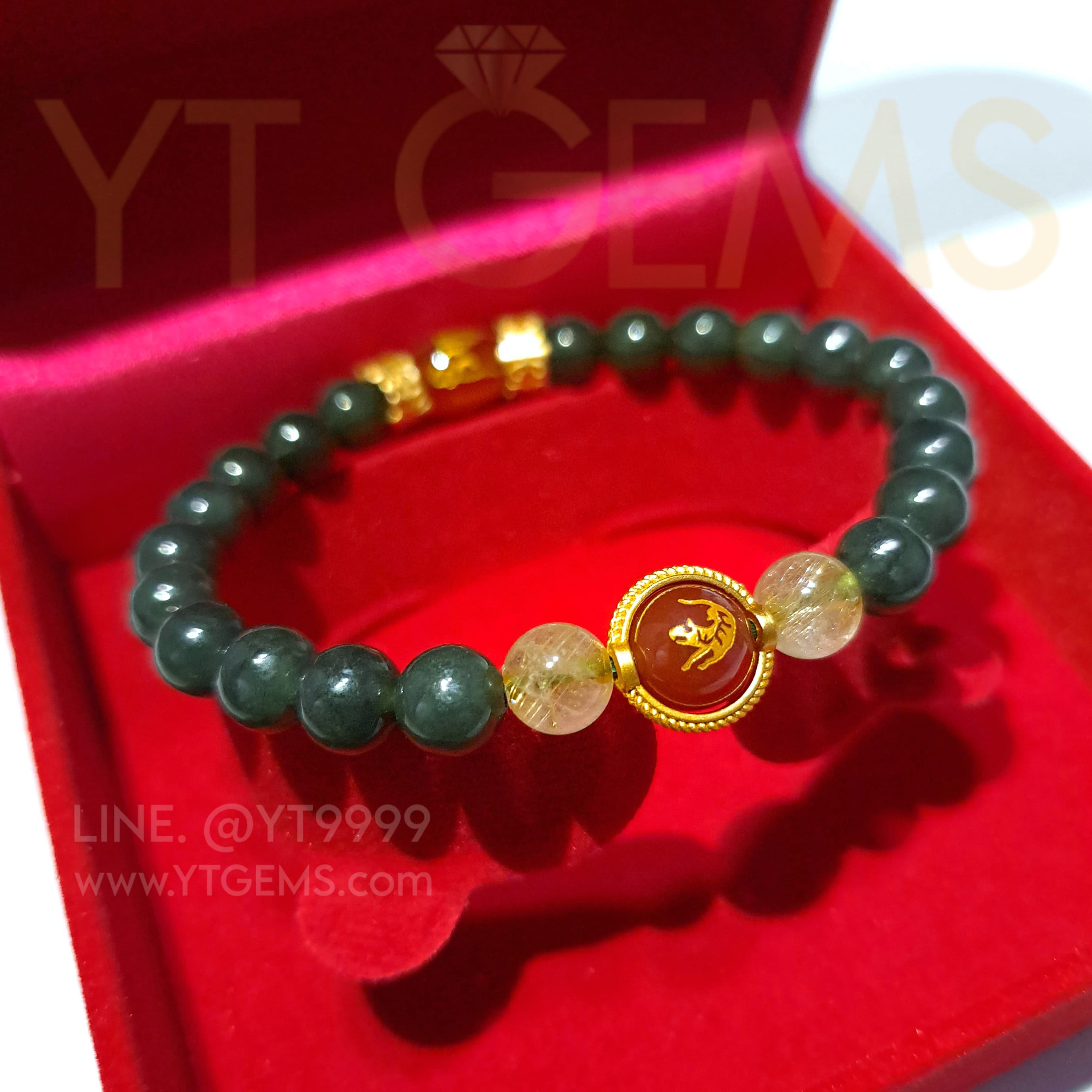 หินมงคล ปีขาล (เสือ) หยกแท้ ไหมทอง คาร์เนเลี่ยน (หินแท้) YTG-11813 YTGEMS