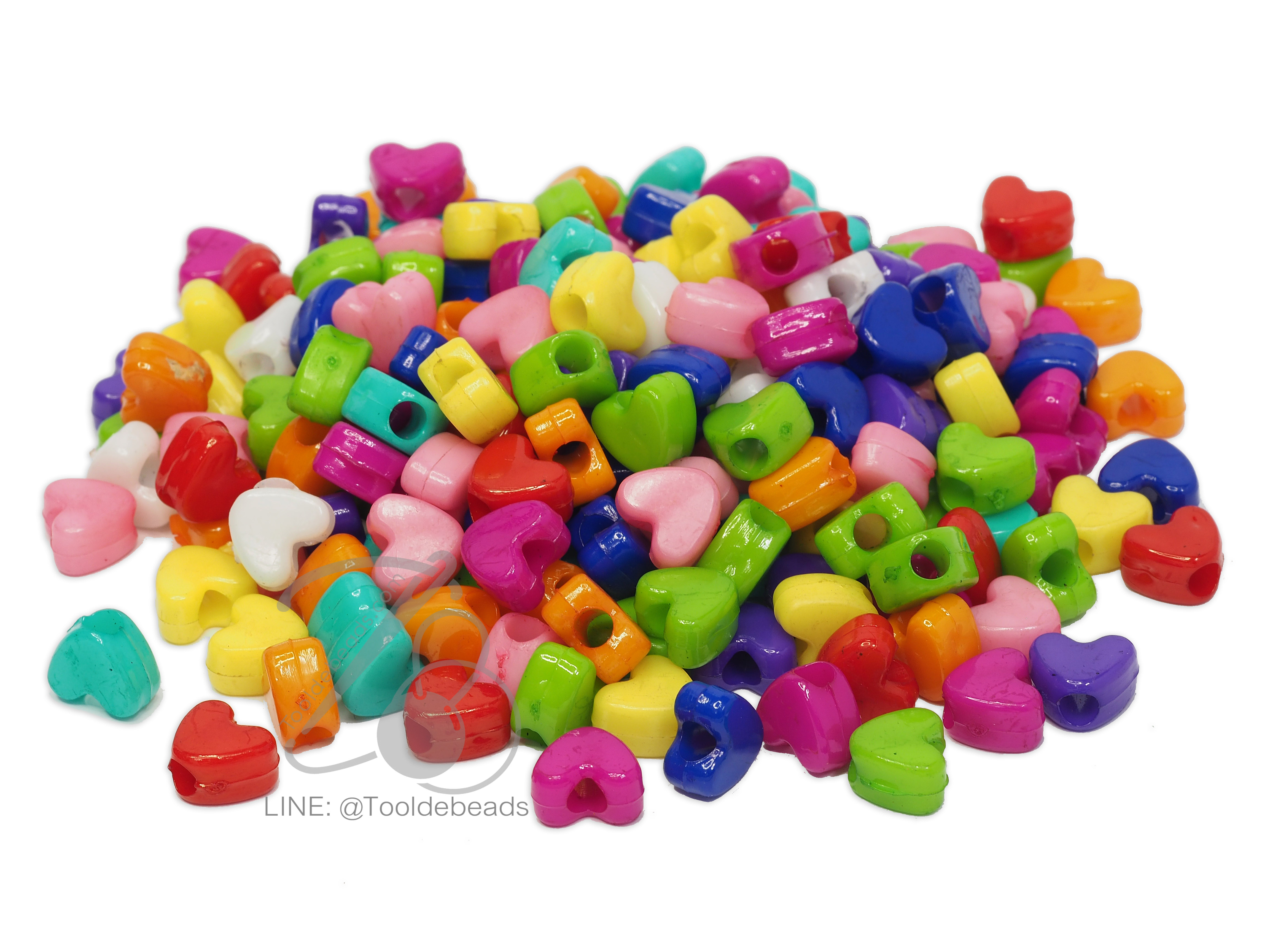 ลูกปัดอะคริลิค 11*9มม. ลายหัวใจ สีสด (15 กรัม) SKU-05018