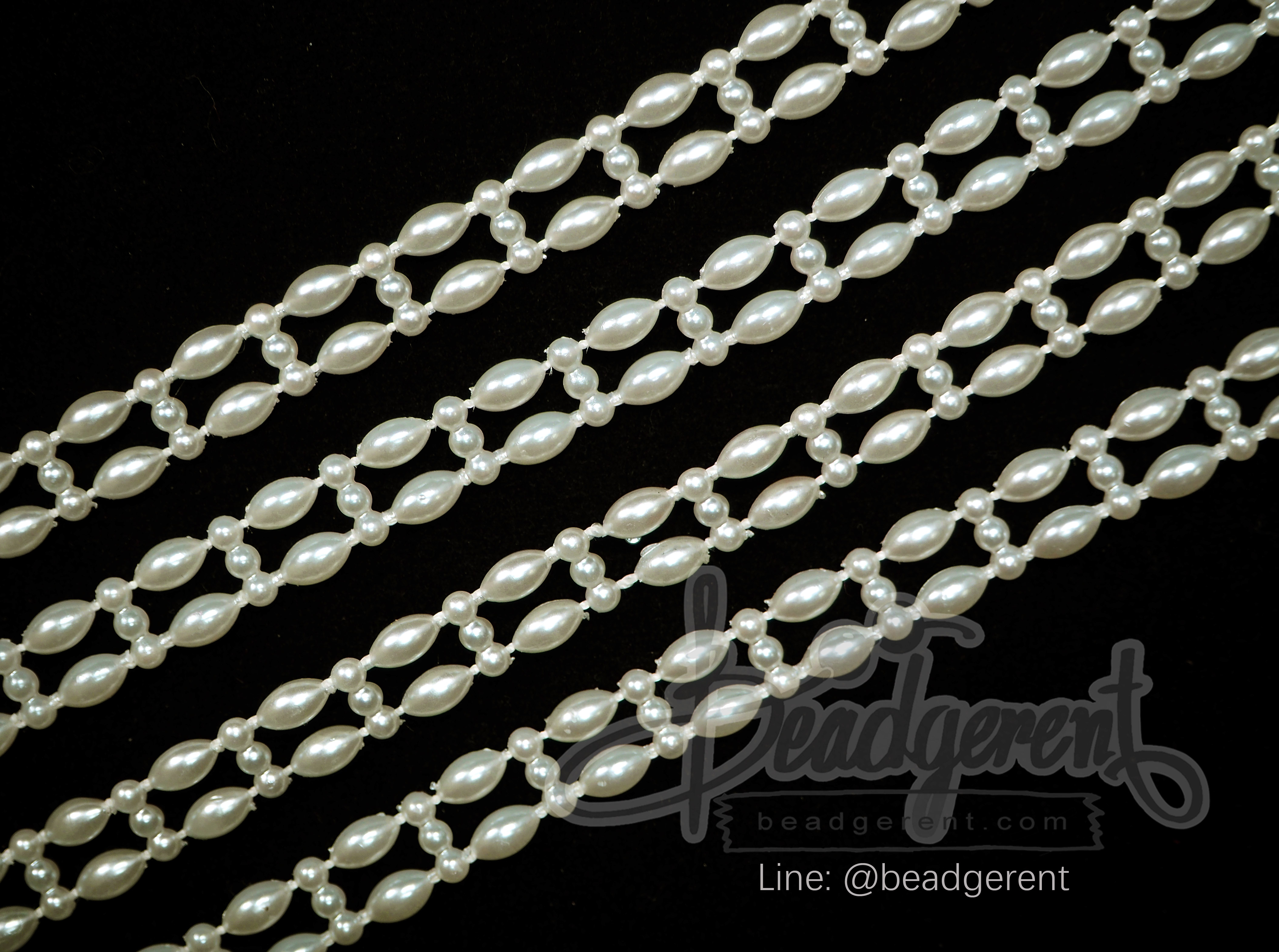 มุกเส้น 4*6มม. ลายหยดน้ำเส้นคู่ สีครีม (1 หลา) SKU-01835