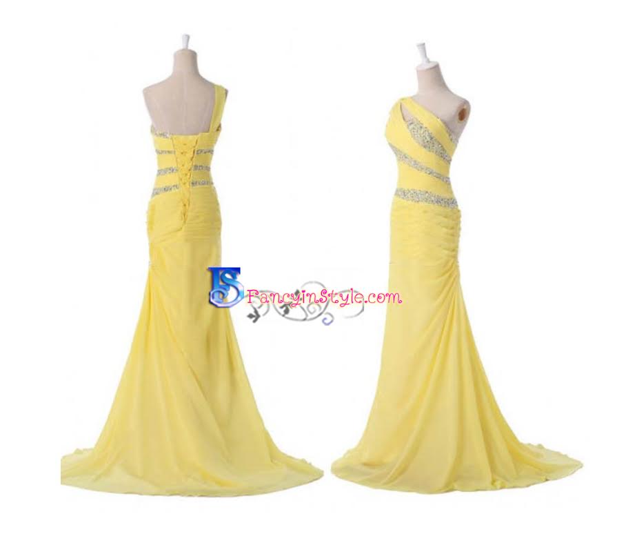 Long Dress ชุดราตรียาวสีเหลือง/ชุดเดรสยาว/ชุดออกงาน/ชุดไปงานแต่ง