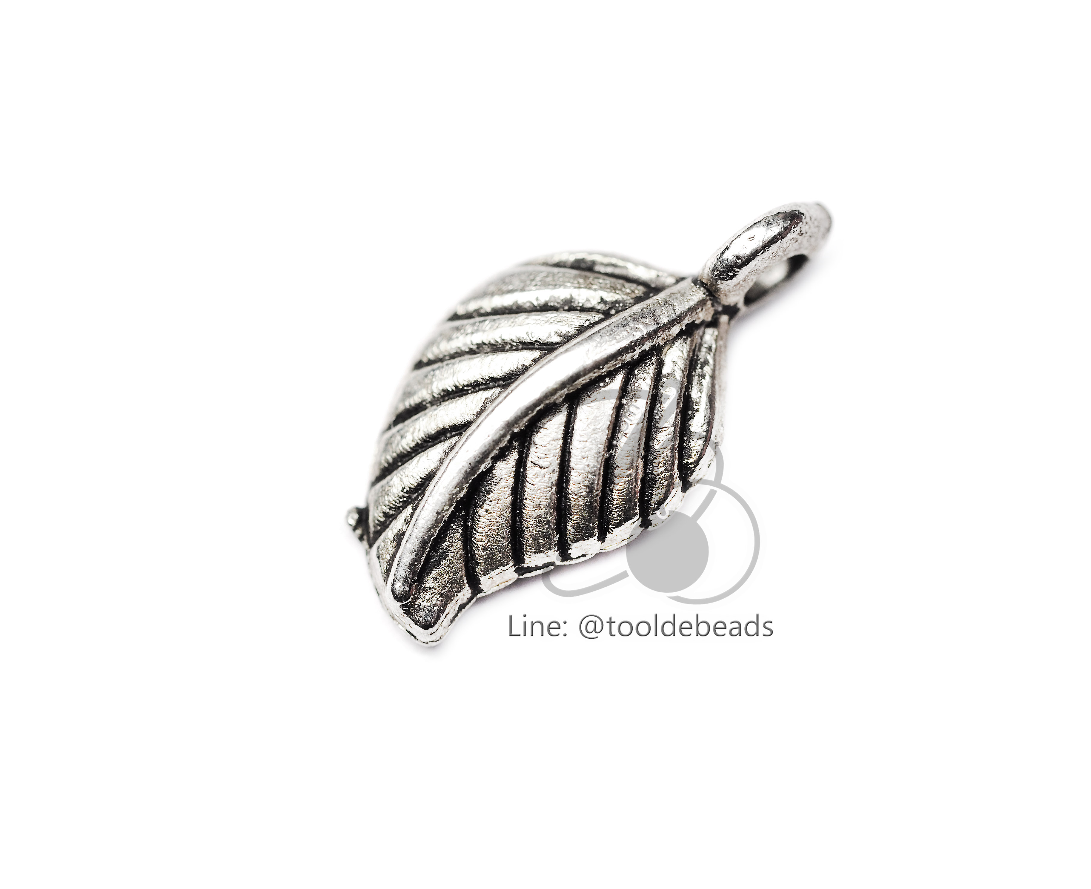 ลูกปัดโรเดียม 127 10มม. ลายใบไม้ (1 ชิ้น) SKU-03301