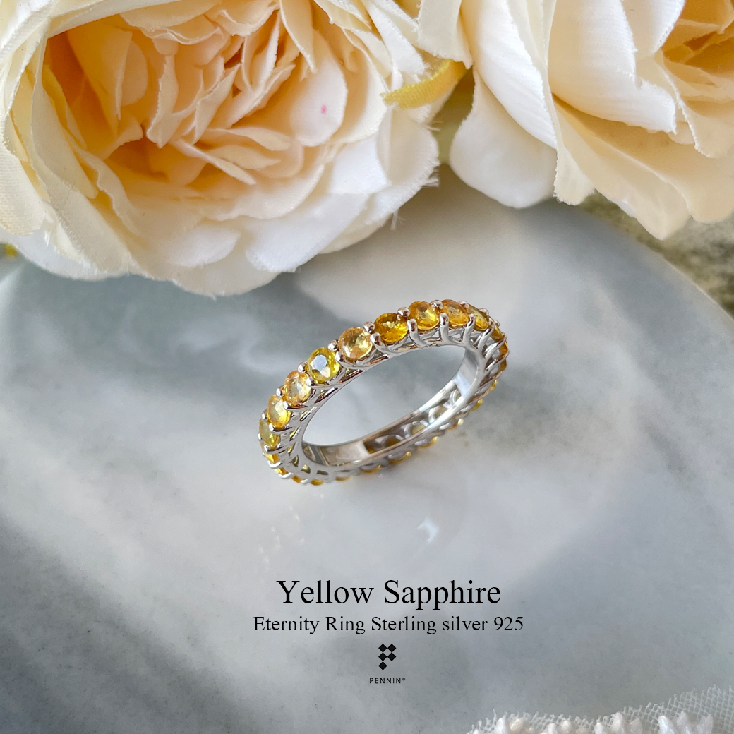 EYANA: Eternity Ring: แหวนบุษราคัม บางกะจะ จันทบุรี ฝังพลอยรอบวง เงินแท้ชุบทองคำขาว นำโชคลาภสู่เจ้าของไม่มีที่สิ้นสุด