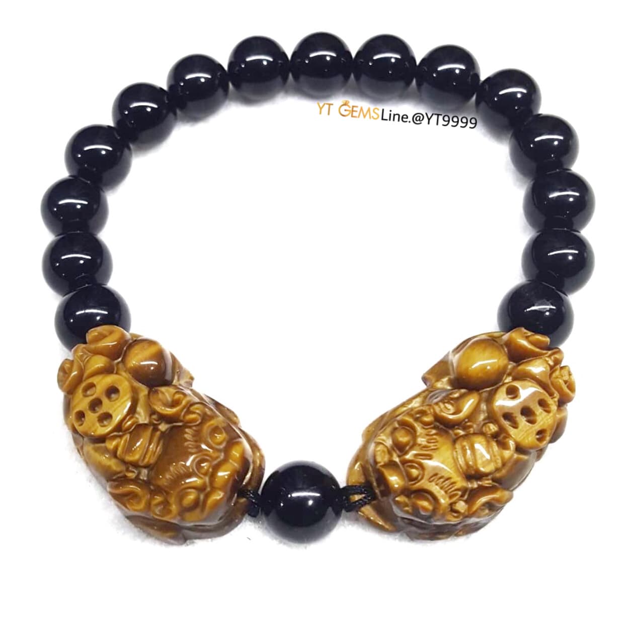 สร้อยข้อมือ ปี่เซียะคู่ นิลแท้ ไทเกอร์อายแท้ YTG-10820 YTGEMS