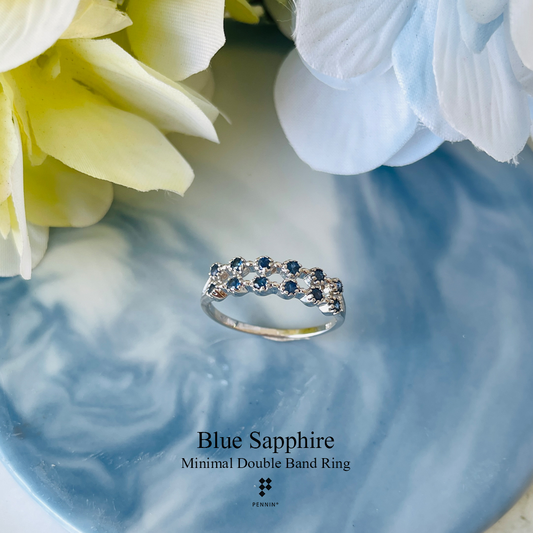 แหวนแถวสองชั้น สไตล์มินิมอล ไพลิน (Blue Sapphire) จันทบุรี สวยหวาน น่ารัก