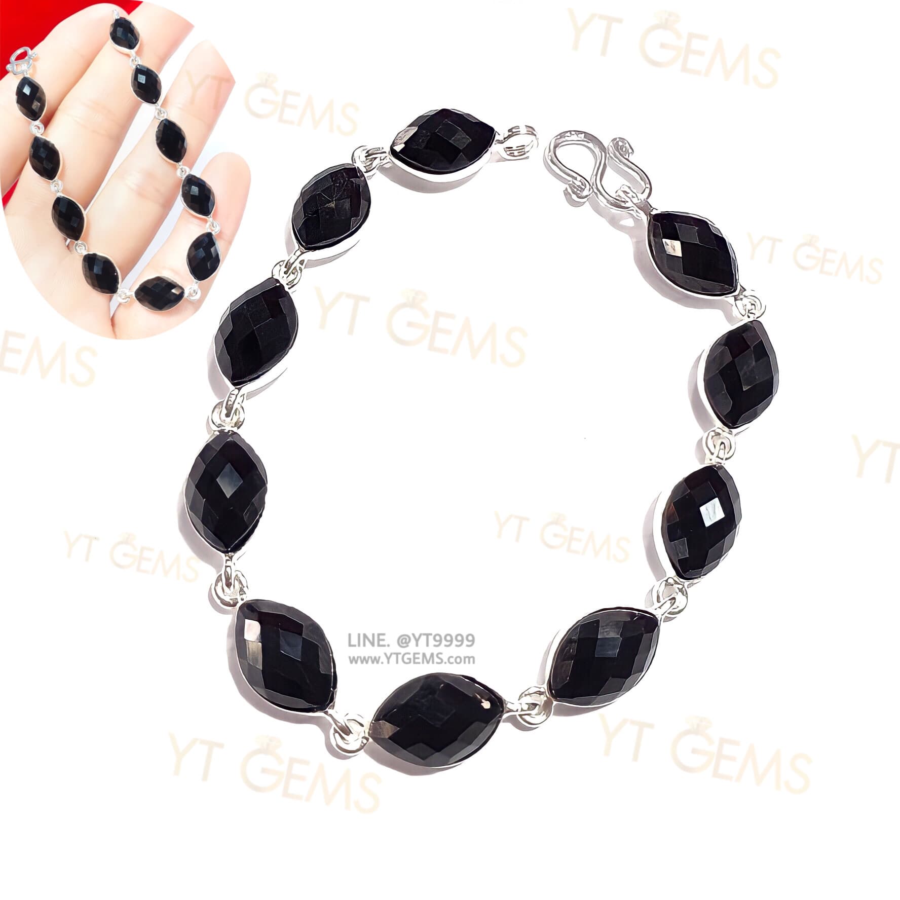 สร้อยข้อมือนิล (นิลกาญจนบุรี) สร้อยข้อมือ เงินแท้ นิลแท้ ทรงมาร์คีส์ YTG-11685 YTGEMS