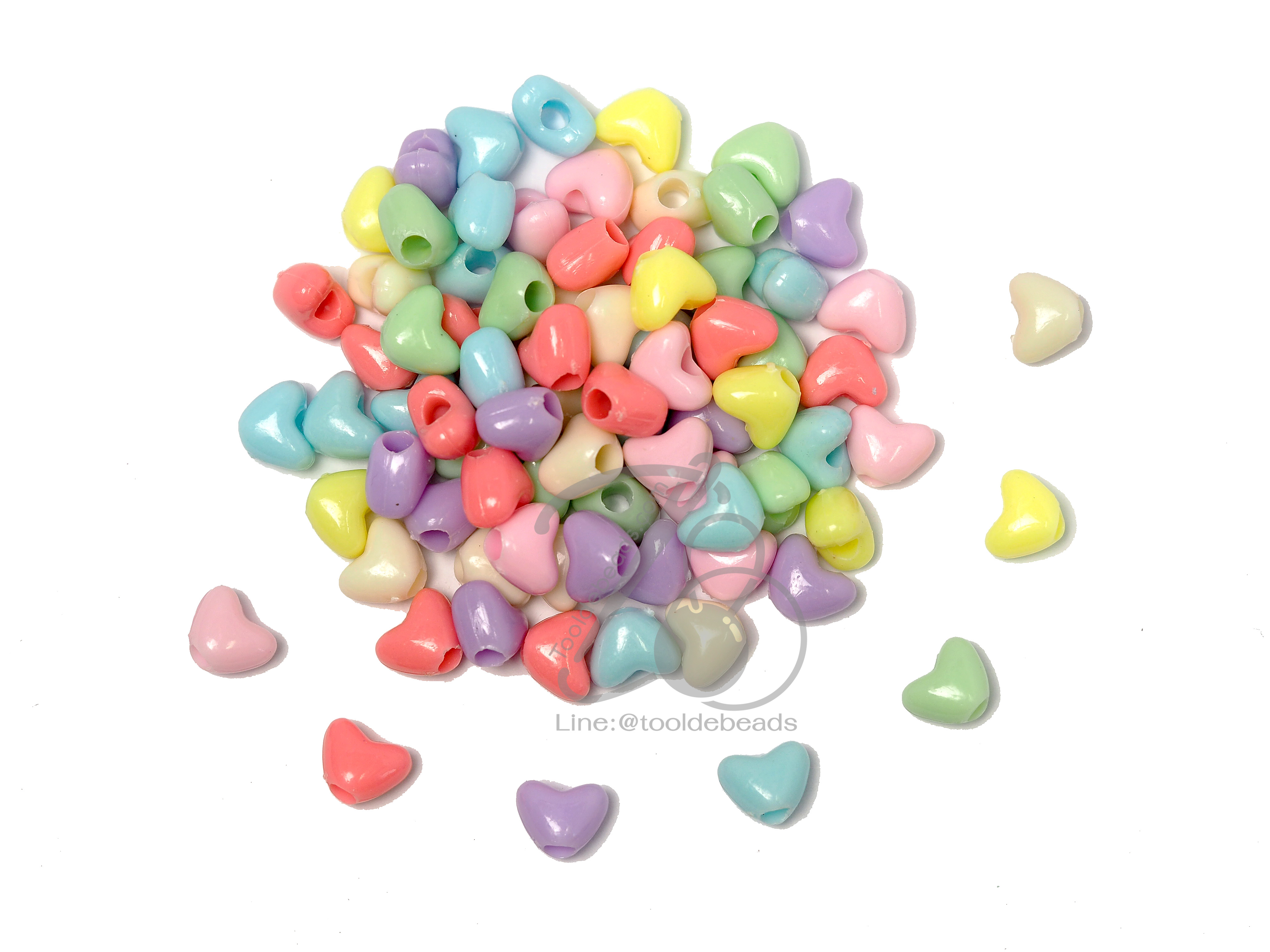 ลูกปัดอะคริลิค 12*9มม. ลายหัวใจ สีหวาน (15 กรัม) SKU-06662