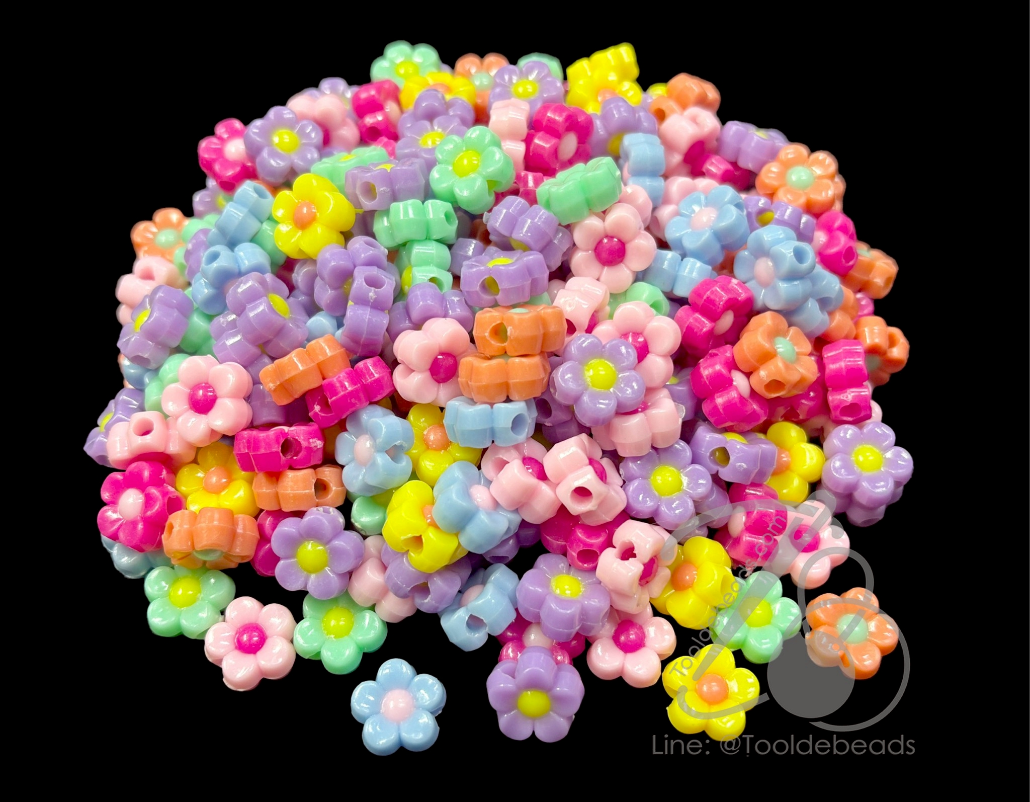 ลูกปัดอะคริลิค ทรงนูน 12มม. ลายดอกไม้ สีหวาน (500 กรัม) SKU-18433