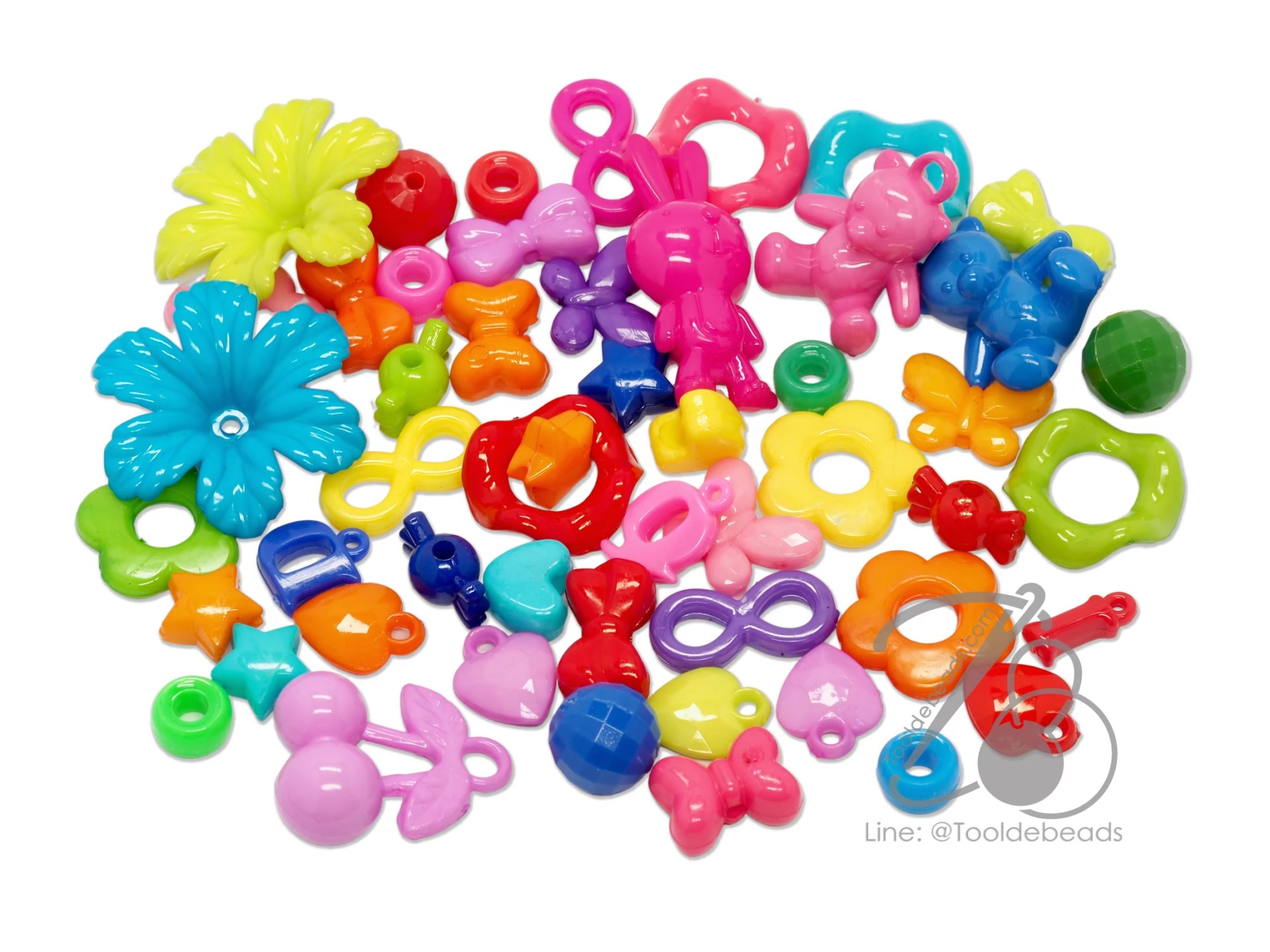 ลูกปัดอะคริลิค 6-20มม. คละลาย คละสีสด (500 กรัม) SKU-15326