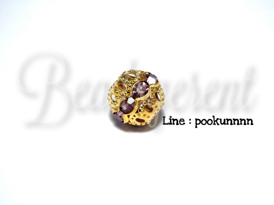ลูกปัดทองฝังเพชร 10มม. เส้นเดี่ยว สีม่วง (1 ชิ้น) SKU-01557