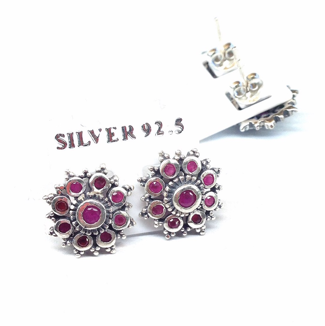 ต่างหูเงินแท้92.5% ลงดำ ต่างหูทับทิม พลอยทับทิมชาตั้ม YTG-3756 YTGEMS