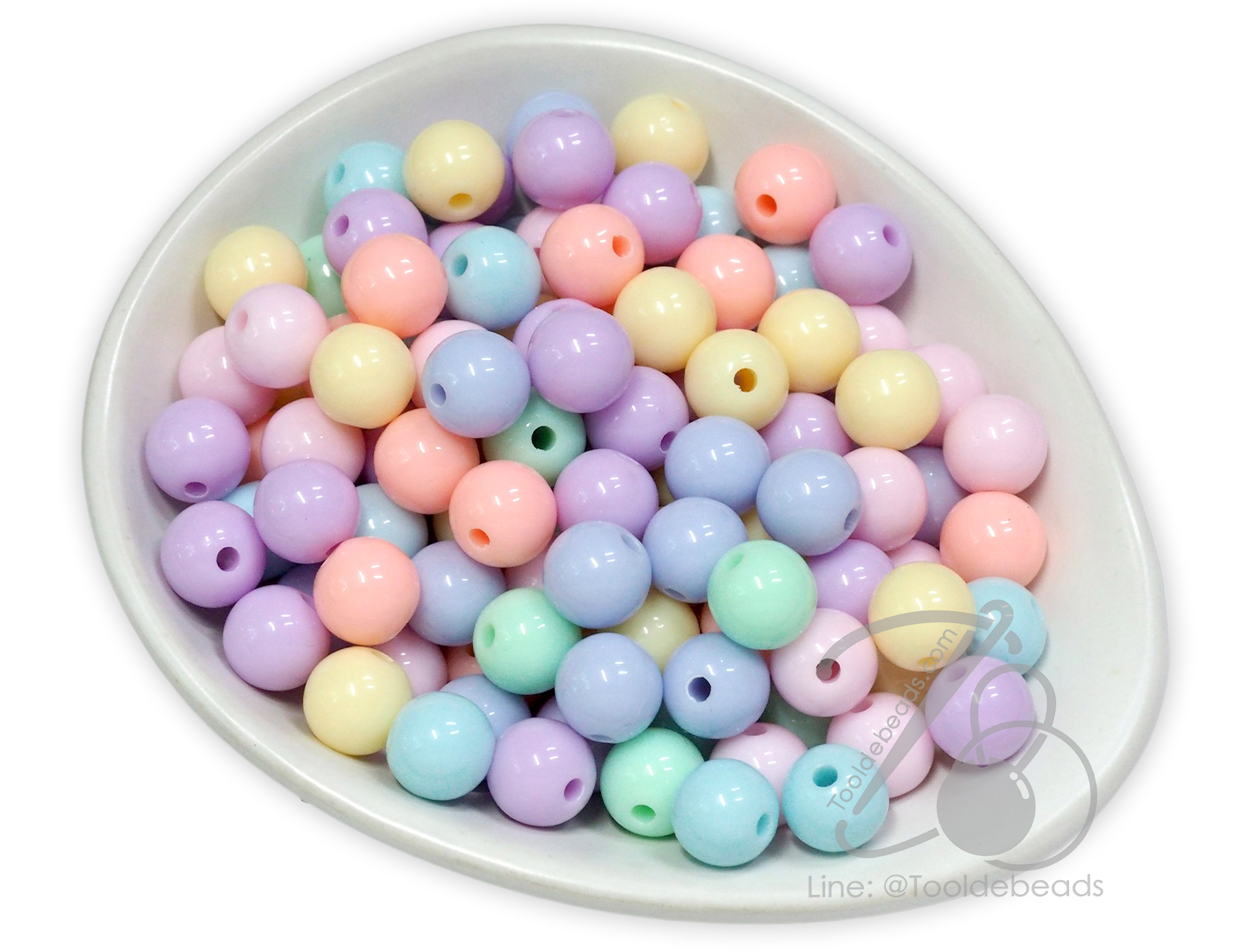ลูกปัดพาสเทล งานจีน 10มม. ทรงกลม คละสี (15 กรัม) SKU-16643