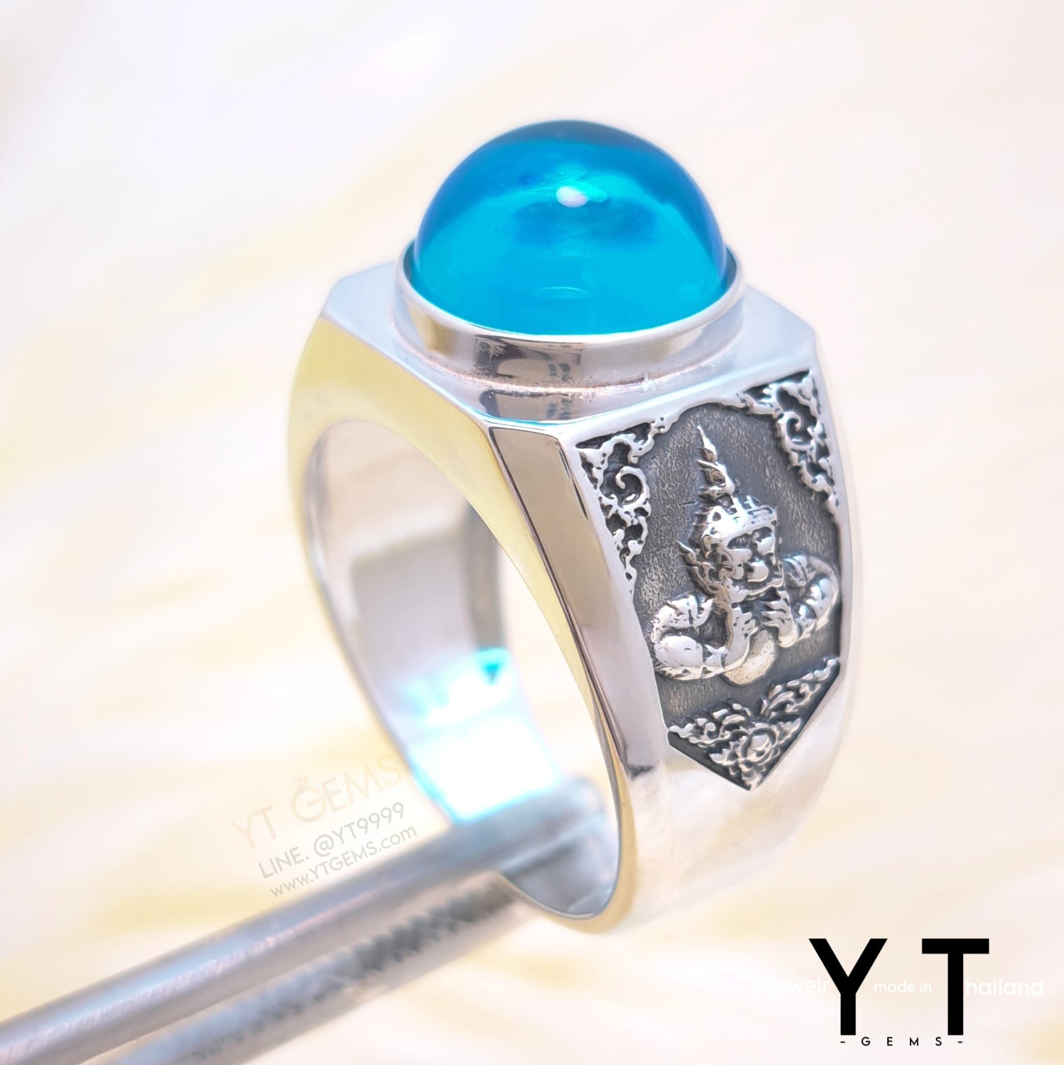แหวน ราหู เงินแท้ รมดำ มณีสีฟ้า เพทาย CZ YTG-11720 YTGEMS whole
