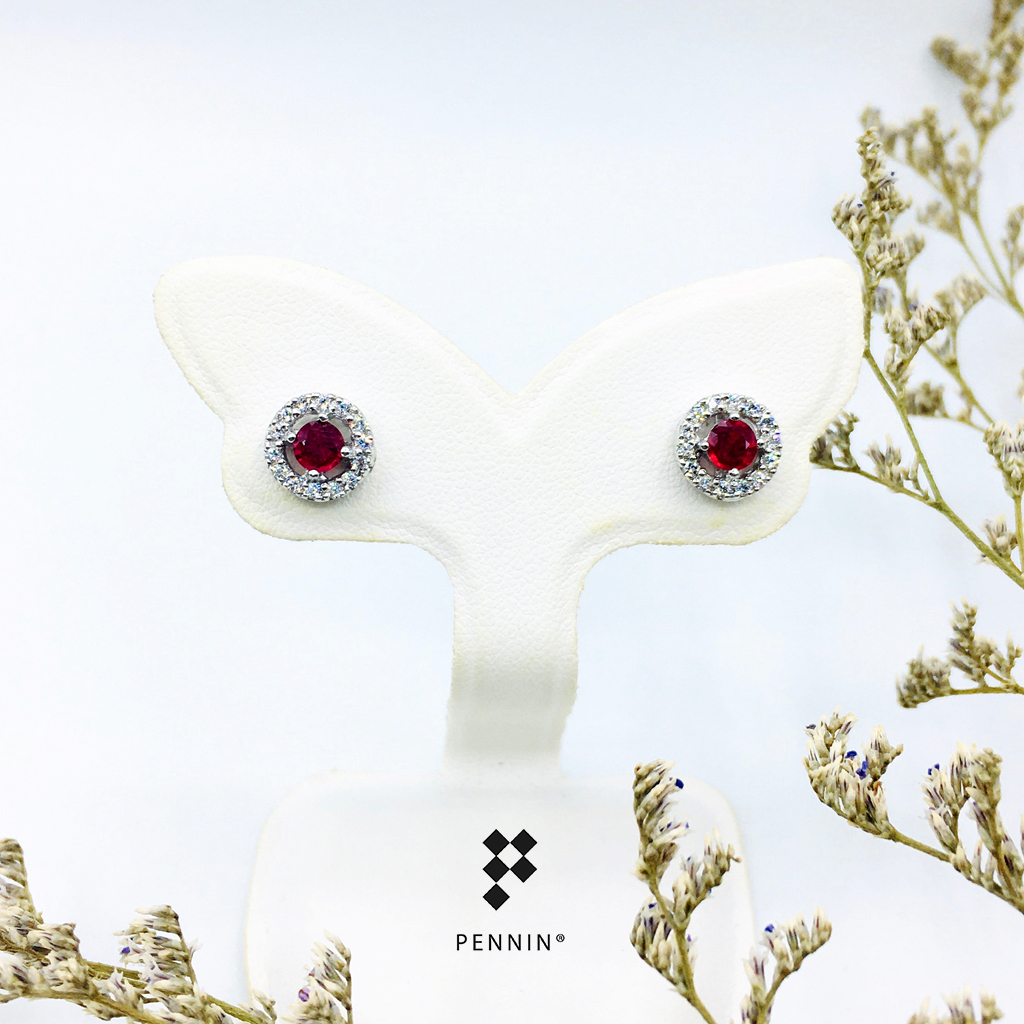 Classy Round Ruby Earrings ต่างหูทับทิมล้อมเพชร แบบคลาสสิค ใส่สวยได้ทุกโอกาส