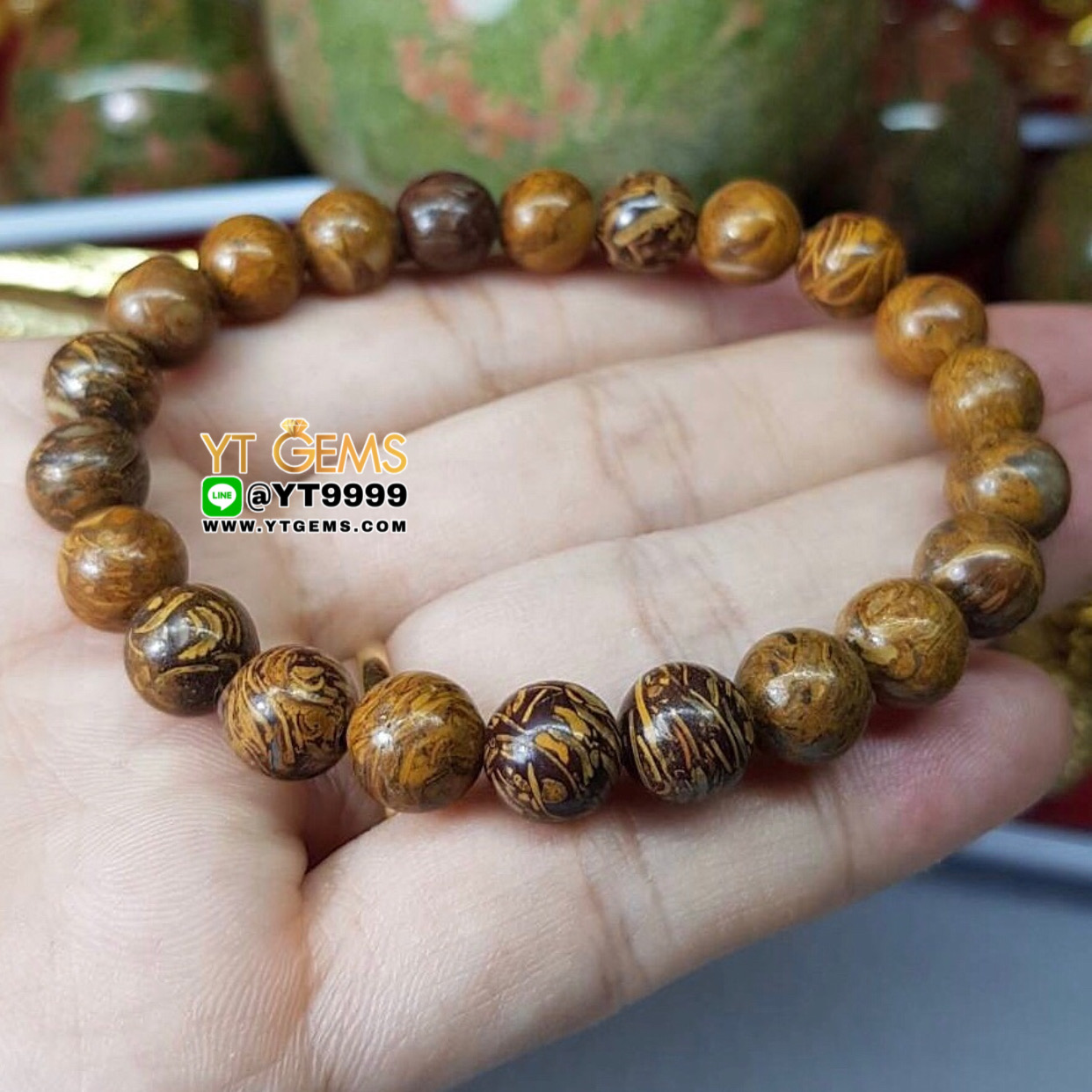 สร้อยข้อมือแจสเปอร์ลายผิวช้าง หิน Elephant Skin Jasper แท้ ขนาดหิน 8 mm YTG-8649 YTGEMS