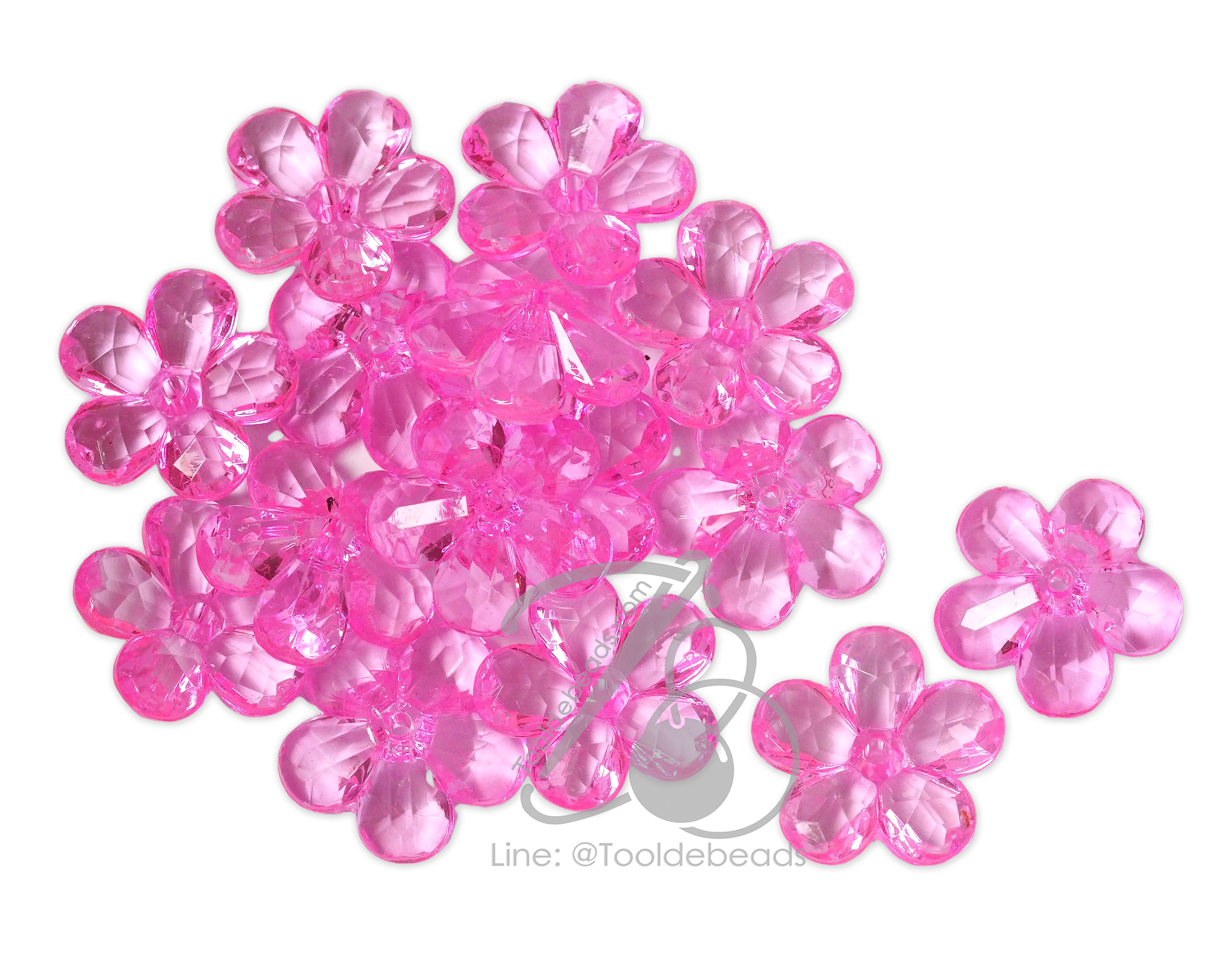 ลูกปัดอะคริลิค 27มม. ลายดอกจำปา รูกลาง สีใส (500 กรัม) SKU-17829