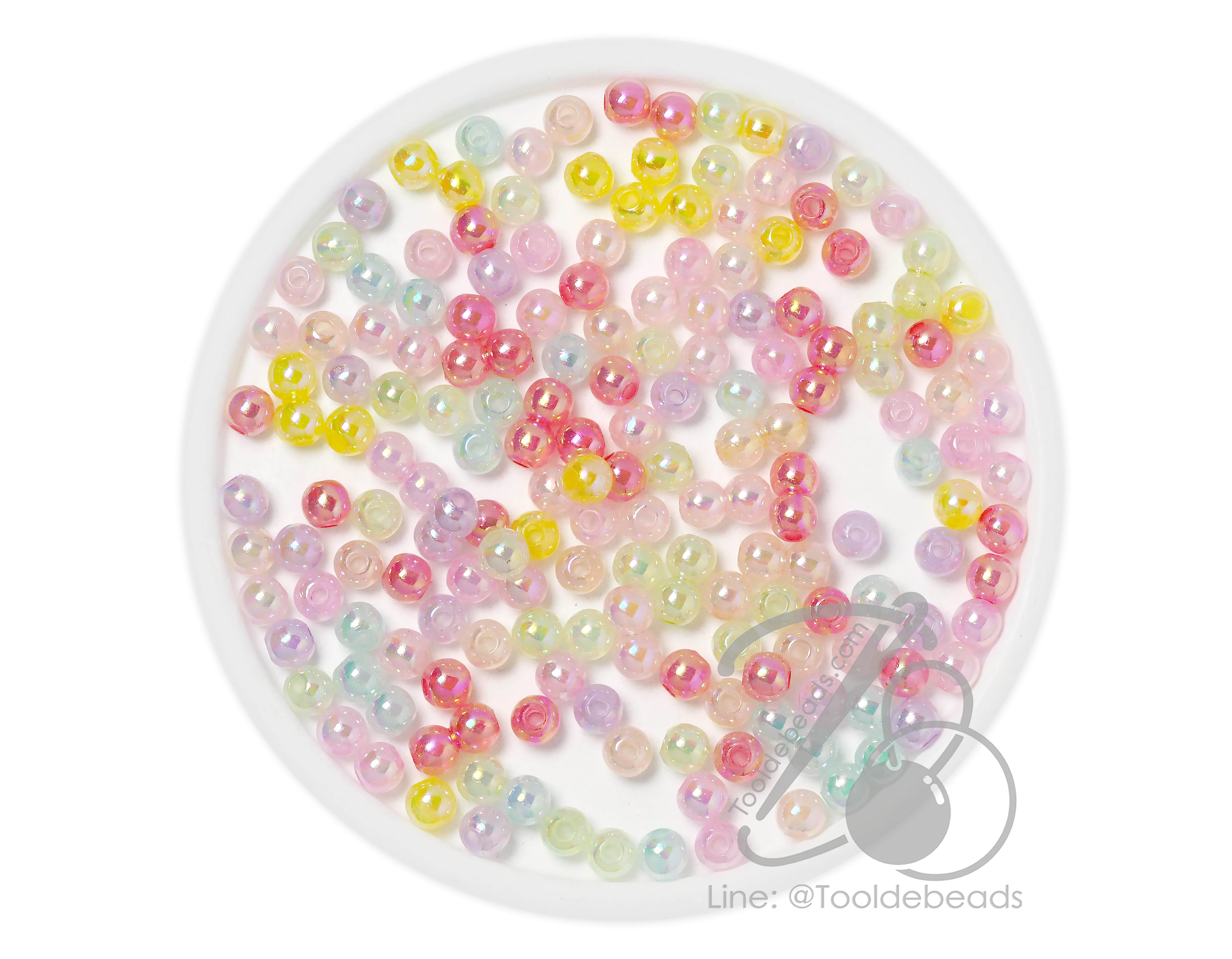 ลูกปัดพลาสติก เคลือบรุ้ง 6มม. ทรงกลม คละสีเยลลี่หวาน (80 กรัม) SKU-17477