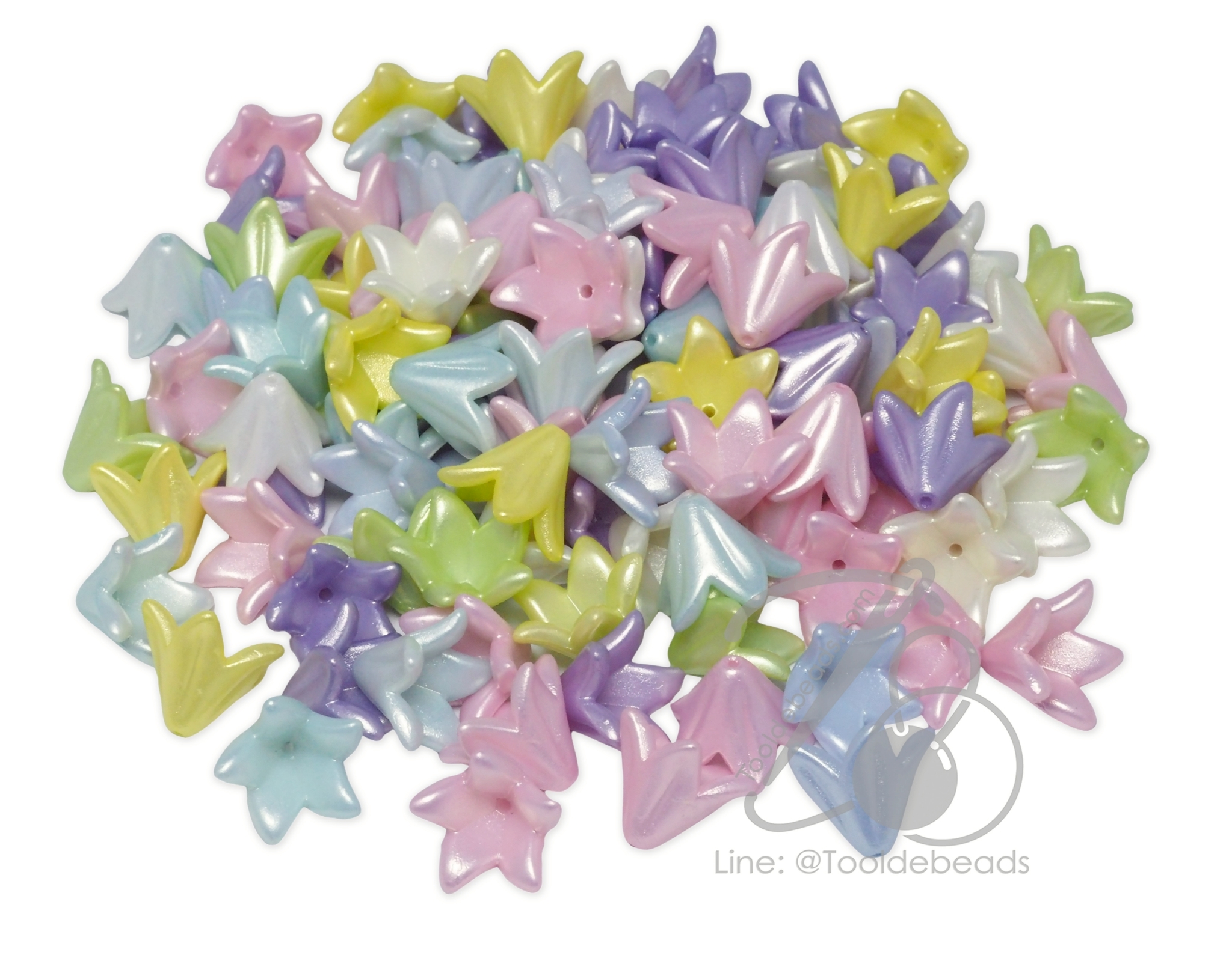 ลูกปัดพลาสติก เคลือบมุกพาสเทล 13*16มม. ตัวครอบดอกไม้ (80 กรัม) SKU-17951