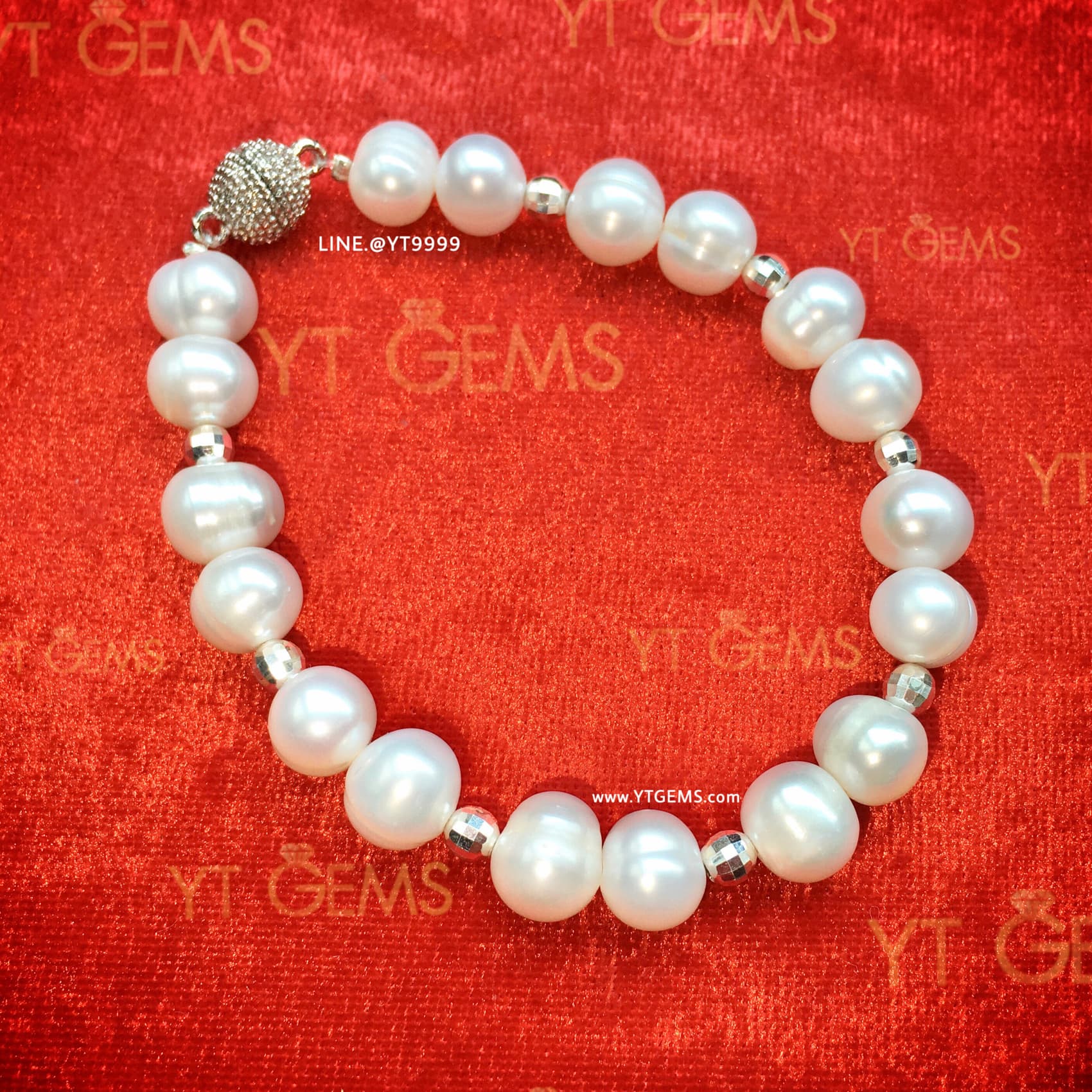 สร้อยข้อมือไข่มุกแท้ คั่นเม็ดเงินแท้ ลายอิตาลี YTG-10220 YTGEMS