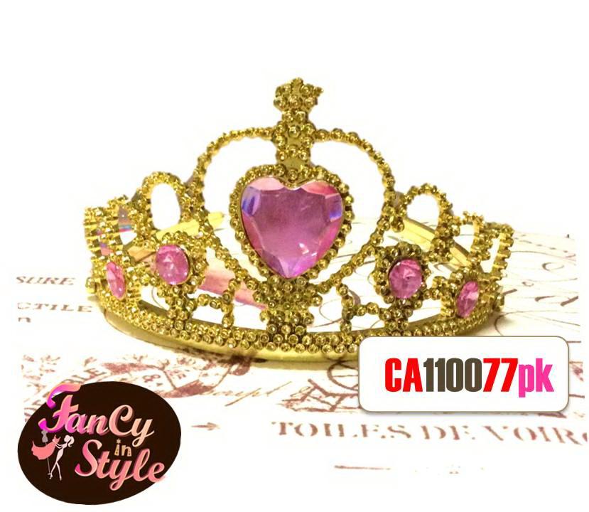 Crown/fancy crown/tiara มงกุฎแฟนซีเจ้าหญิงแต่งคริสตัลสีชมพูอ่อนก้านสีทอง
