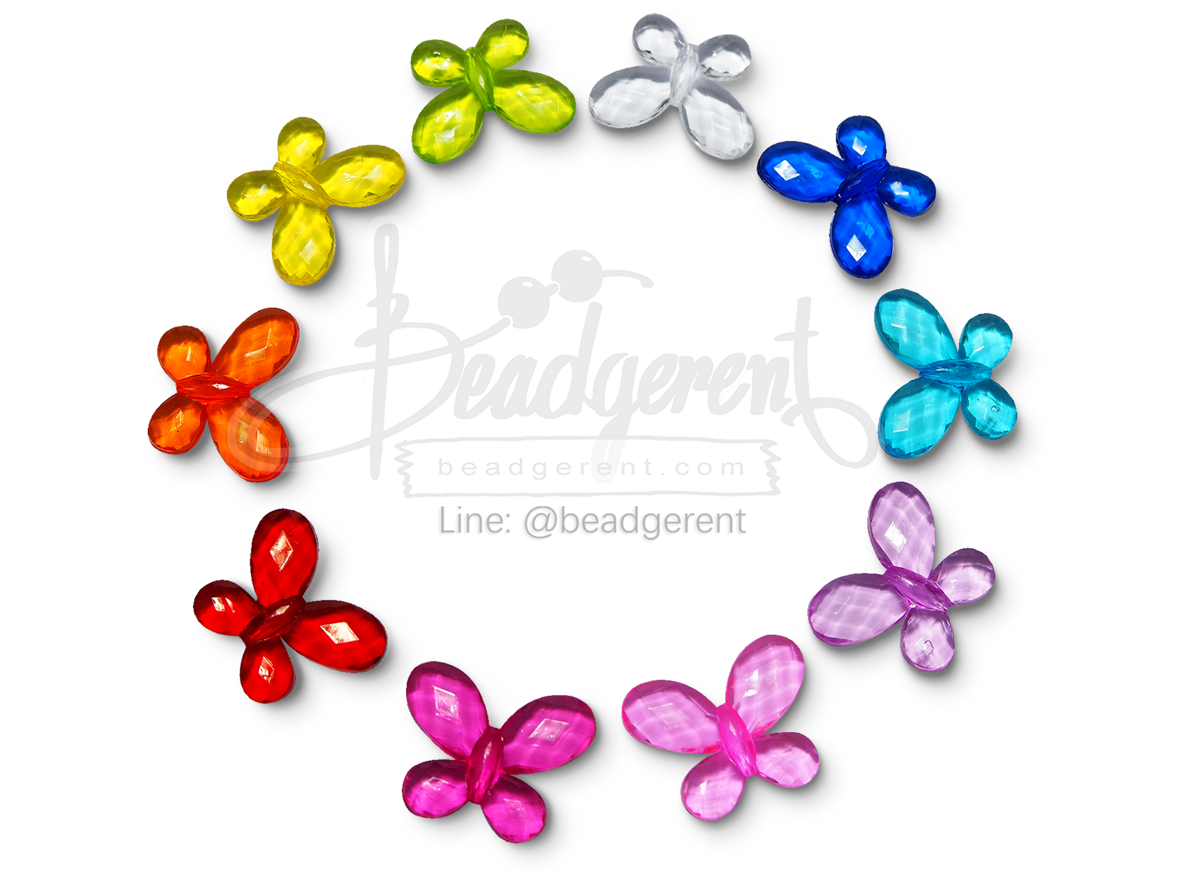 ลูกปัดอะคริลิค ลายผีเสื้อ คละสีใส (500 กรัม) SKU-04762