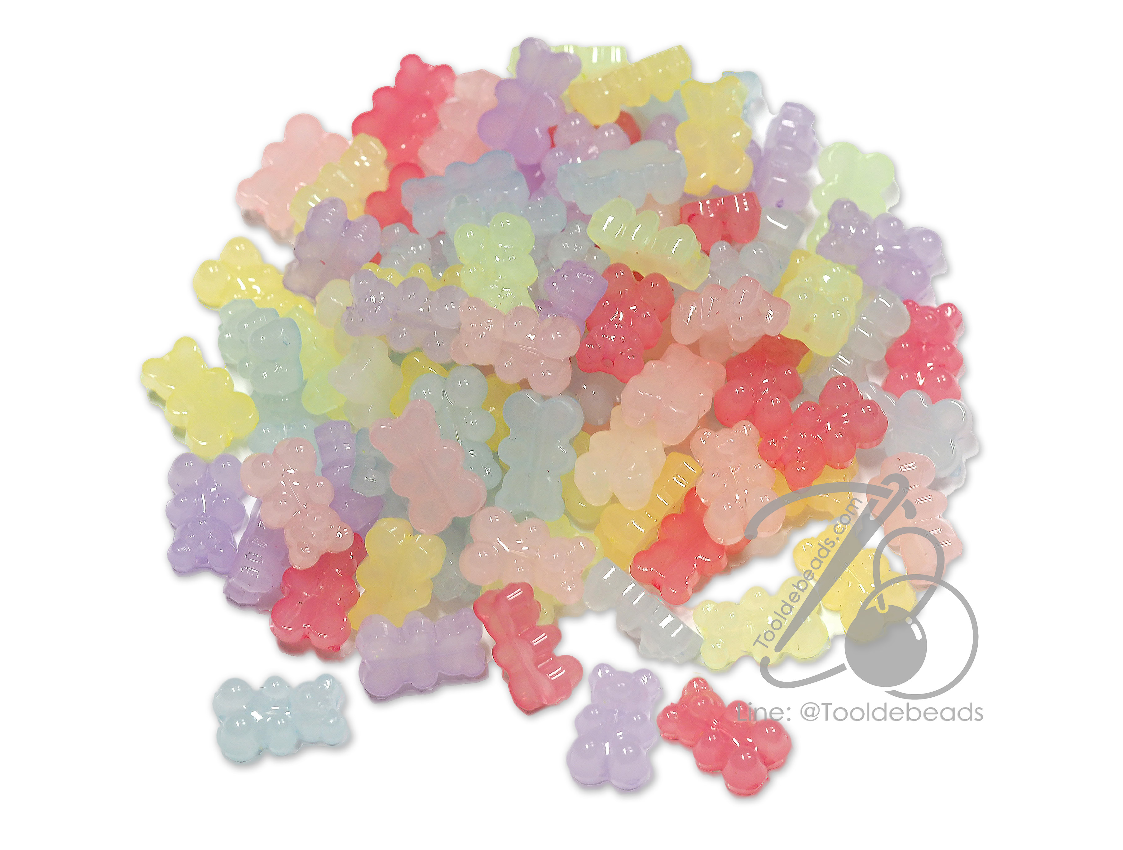 ลูกปัดอะคริลิค 20*12มม. ลายหมีเยลลี่ คละสีเยลลี่ (500 กรัม) SKU-15450