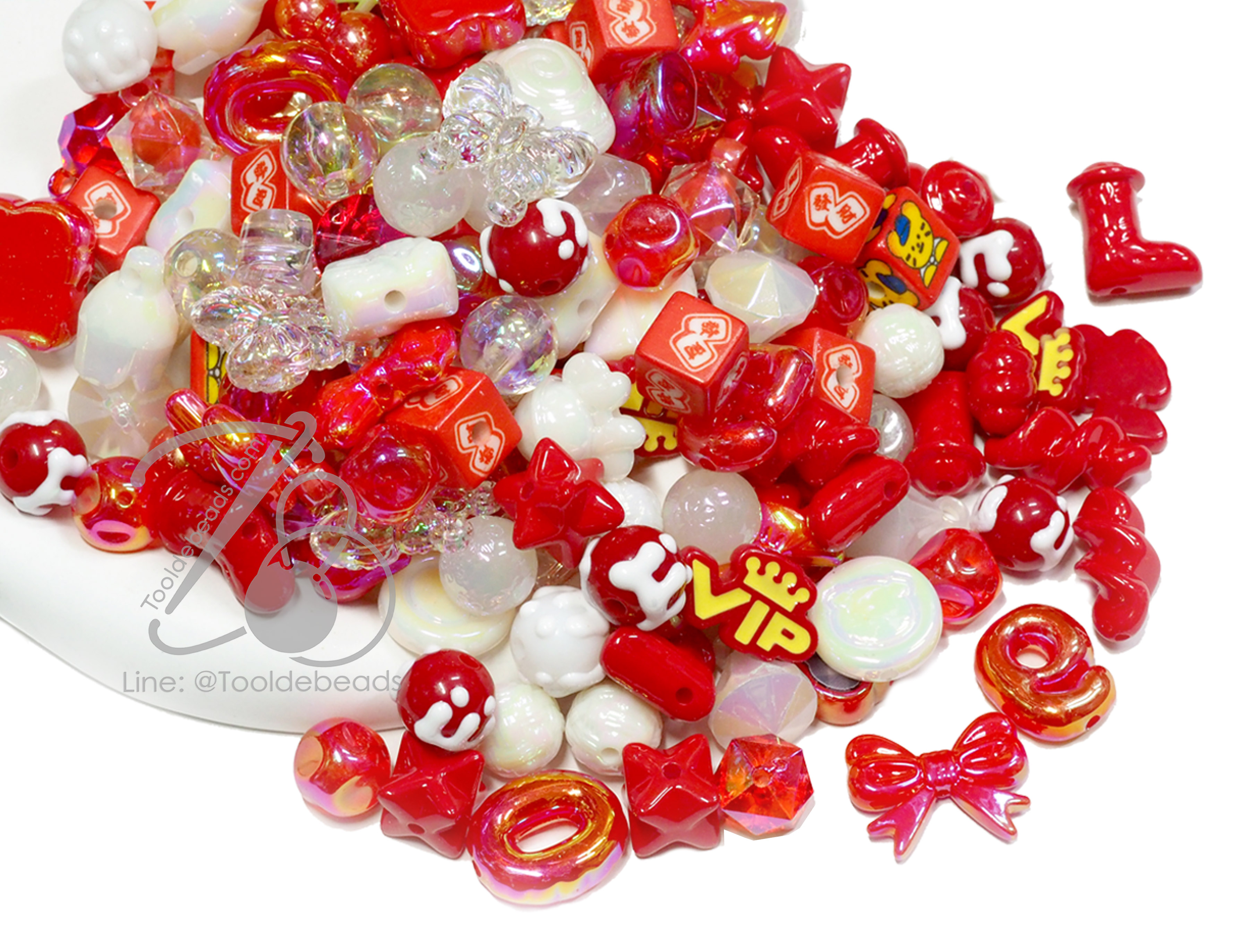 ลูกปัดอะคริลิค เคลือบรุ้ง คละลาย (High Quality) สีแดง (500 กรัม) SKU-16708