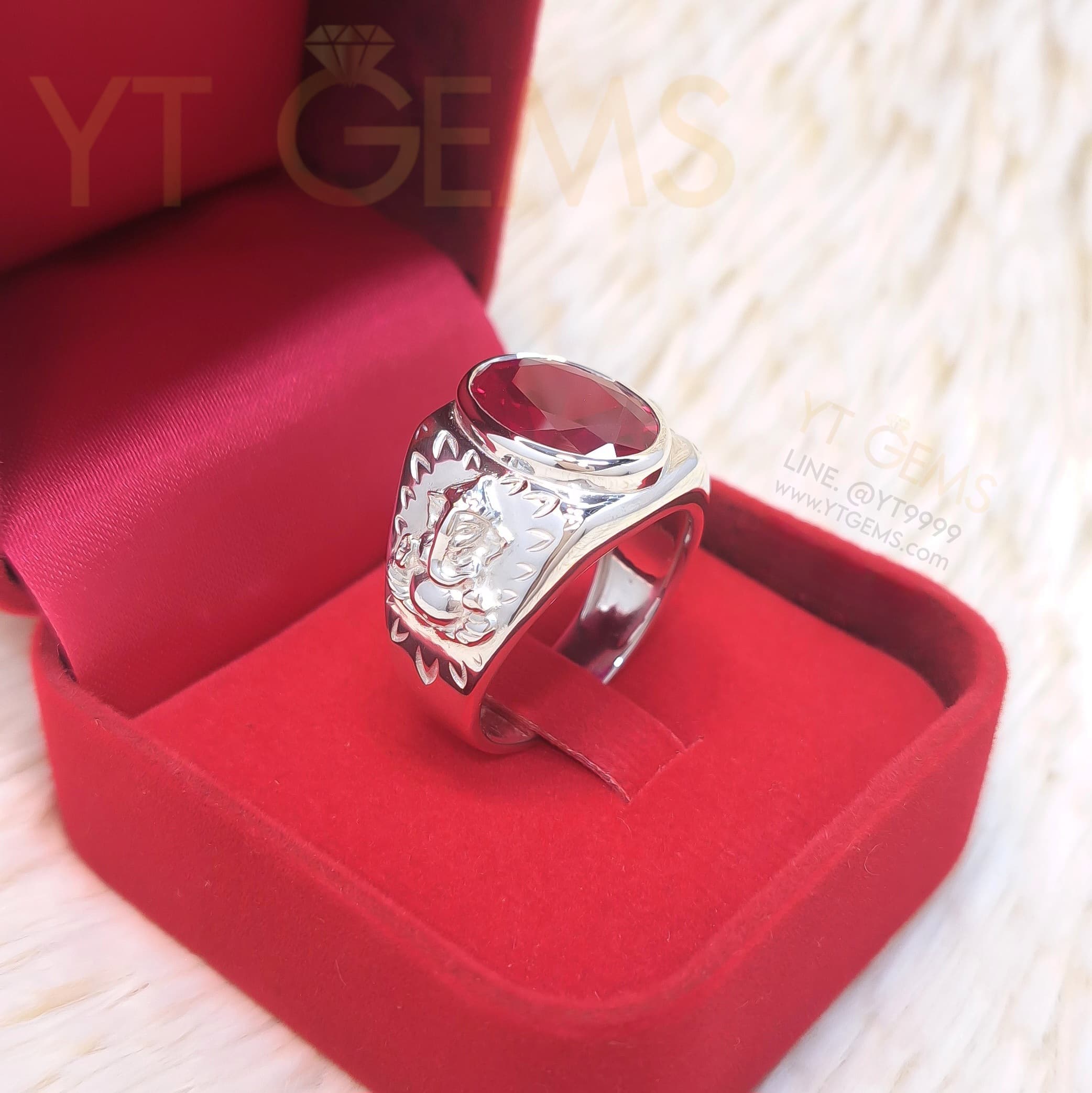 [สำหรับ ราคาส่ง ขั้นต่ำ 5 ชิ้น] แหวนพระพิฆเนศ แหวน เงินแท้ ทับทิม สีเลือดนก พลอย CZ YTG-11931-WH YTGEMS 5 ชิ้น