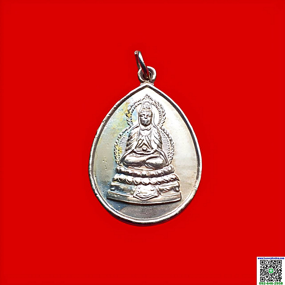 เหรียญพระโพธิสัตว์เจ้าแม่กวนอิมด้านหลังพระสังกัจจายน์รุ่น1เนื้อกะไหล่เงิน